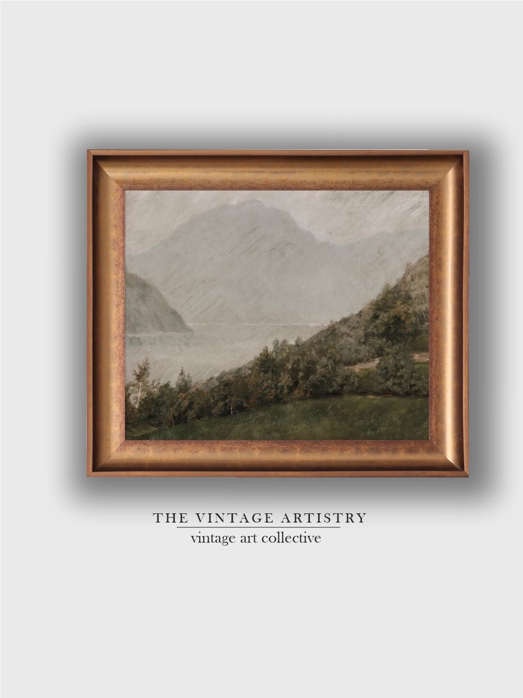 

THE VINTAGE ARTISTRY Brown & Green Vintage Lake Frame Painting Wall Art