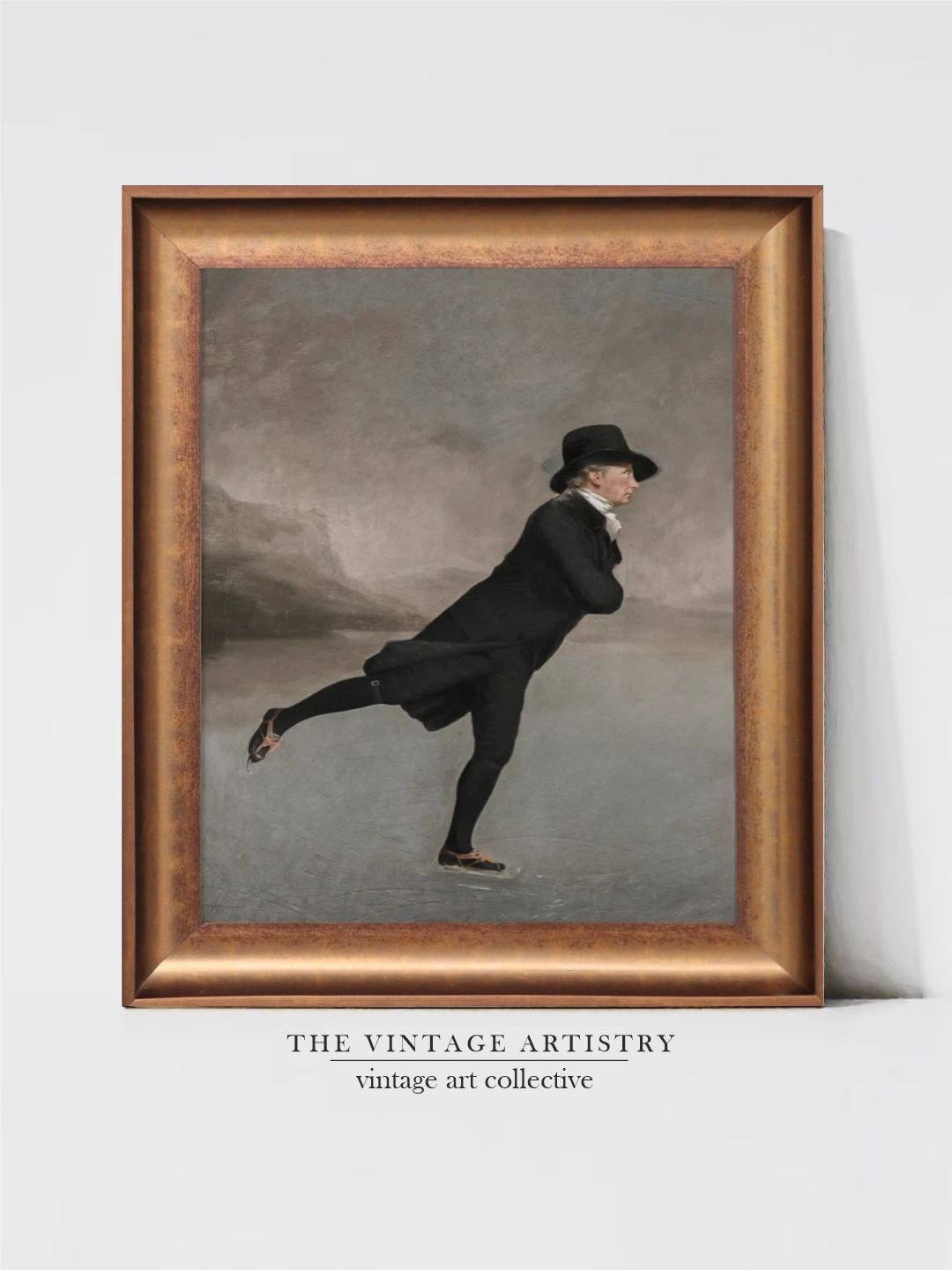 

THE VINTAGE ARTISTRY Brown & black Ice Skating Antique Framed Wall Painting