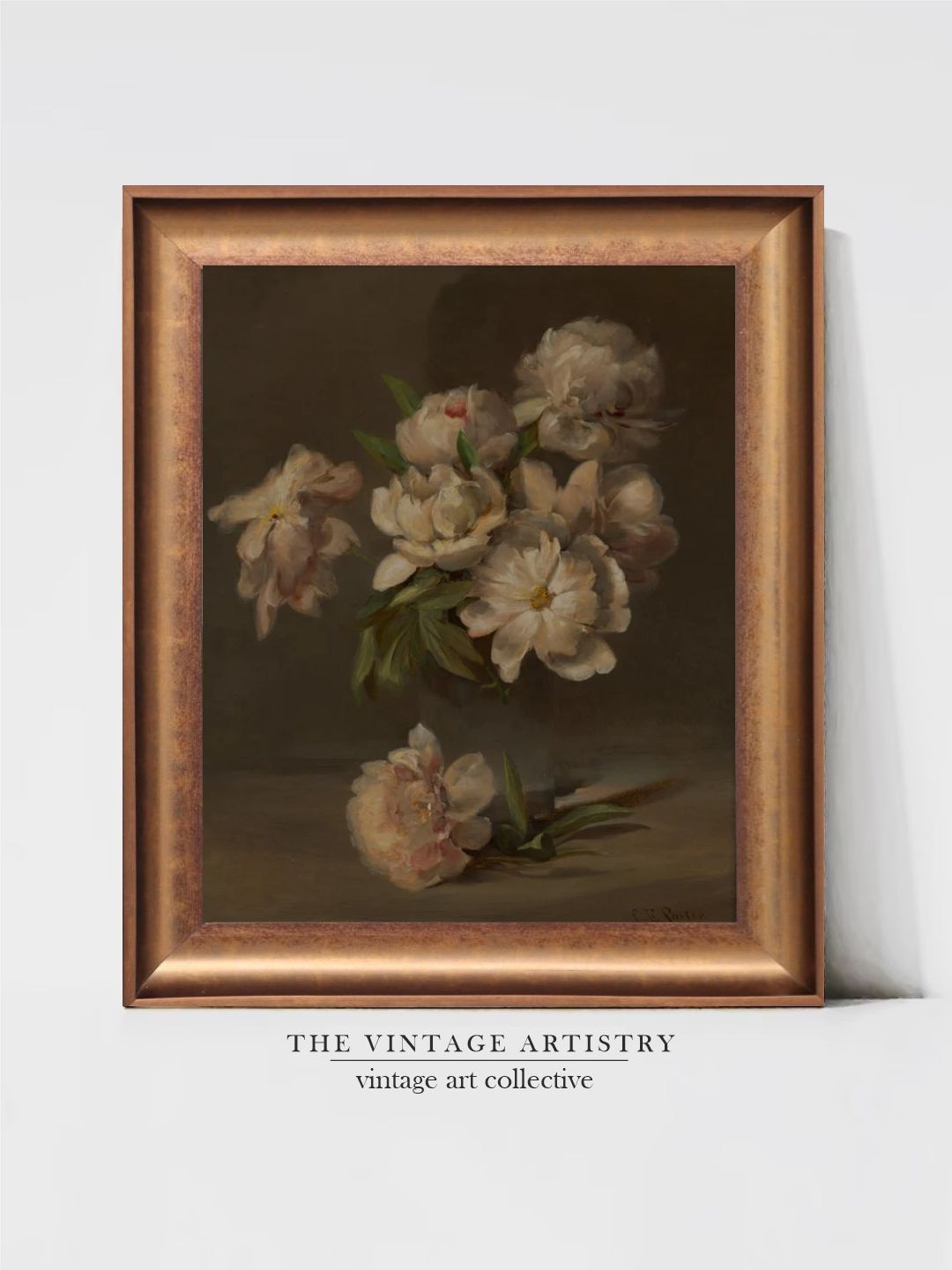 

THE VINTAGE ARTISTRY Brown & Green Still Life With Flowers Framed Wall Painting