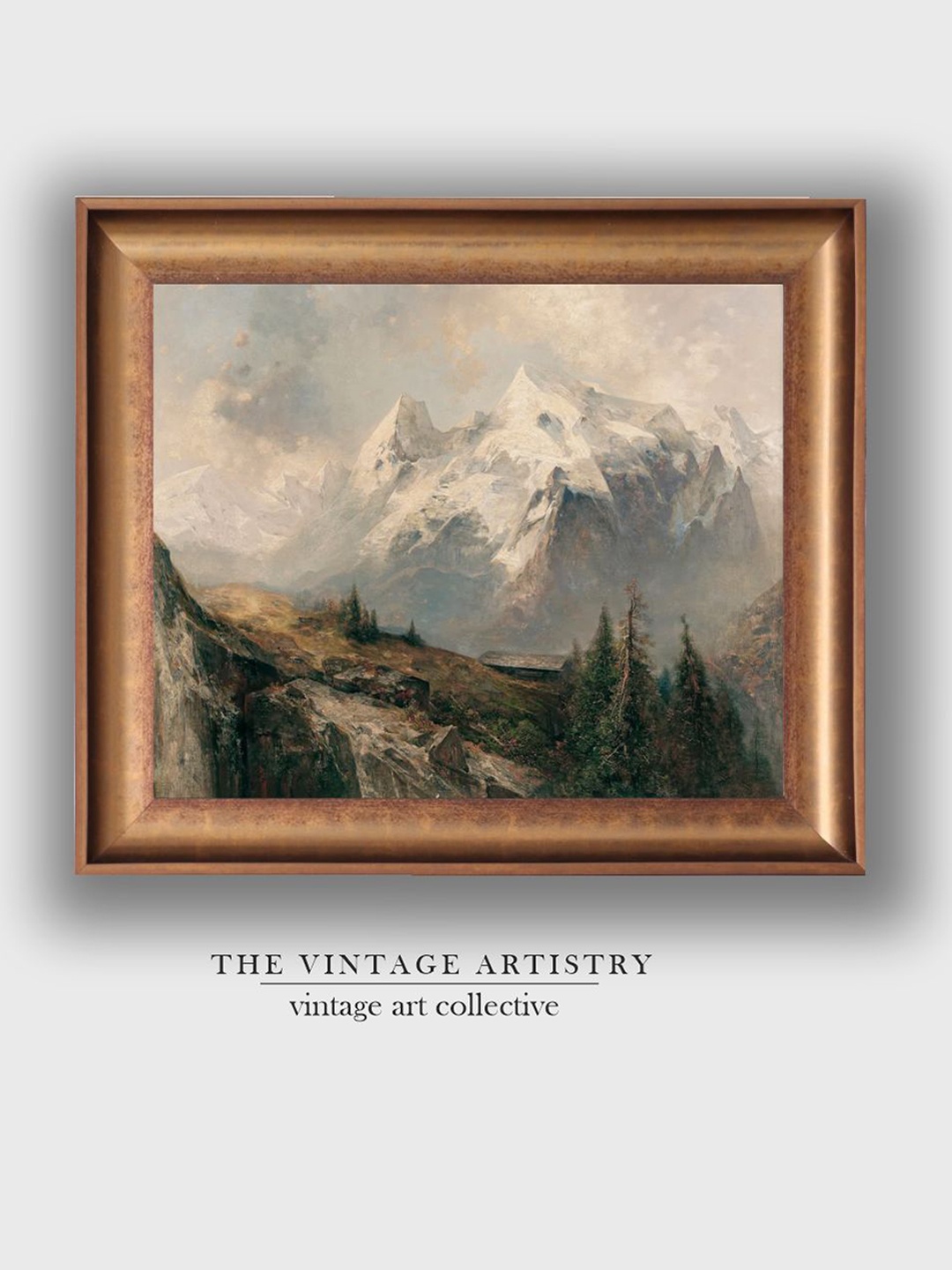 

THE VINTAGE ARTISTRY Black & Brown Rustic Mountain Landscape Printed Framed Wall Painting