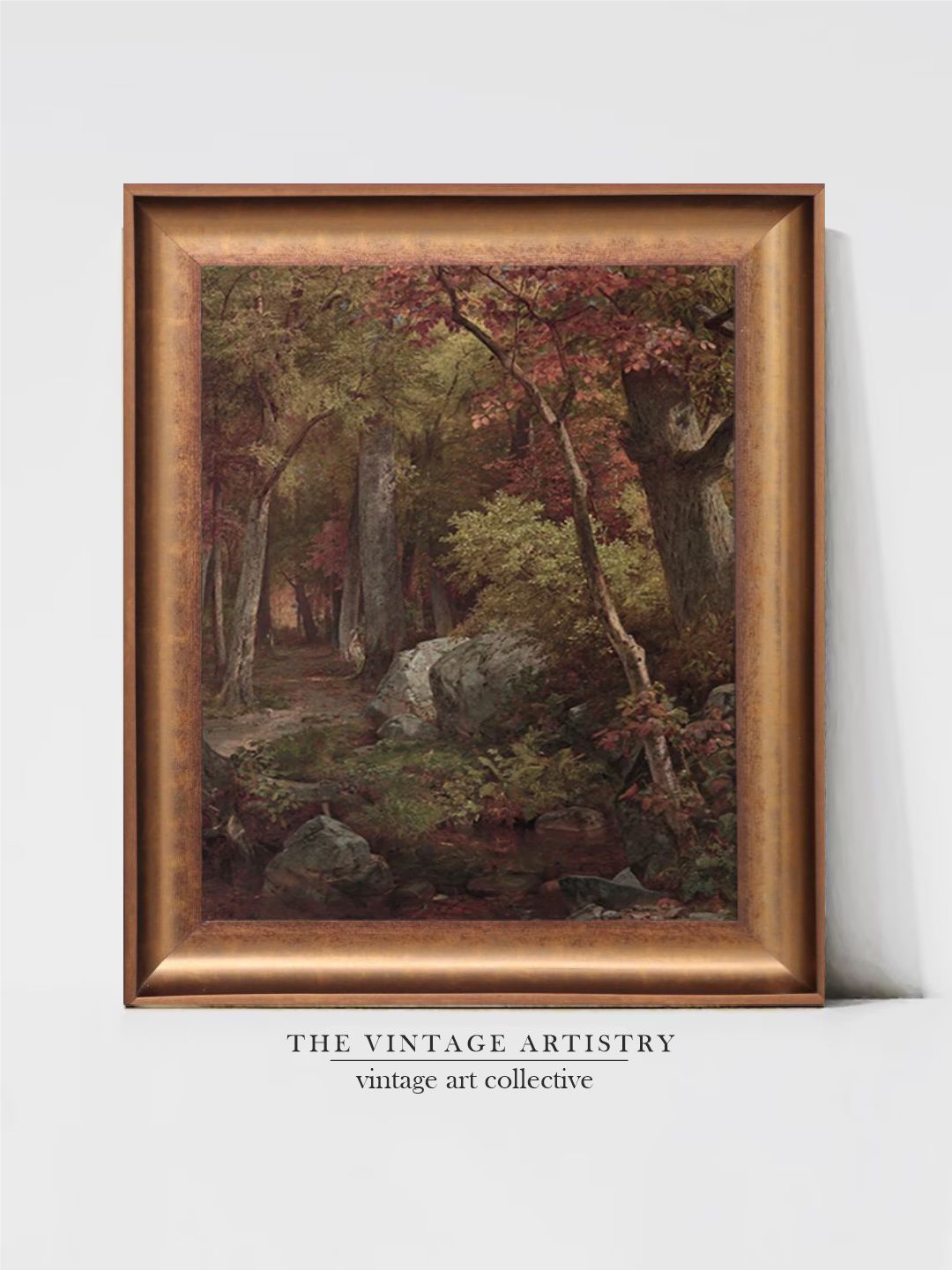

THE VINTAGE ARTISTRY Brown & Beige Autumn Forest Landscape Vintage Printed Wall Art