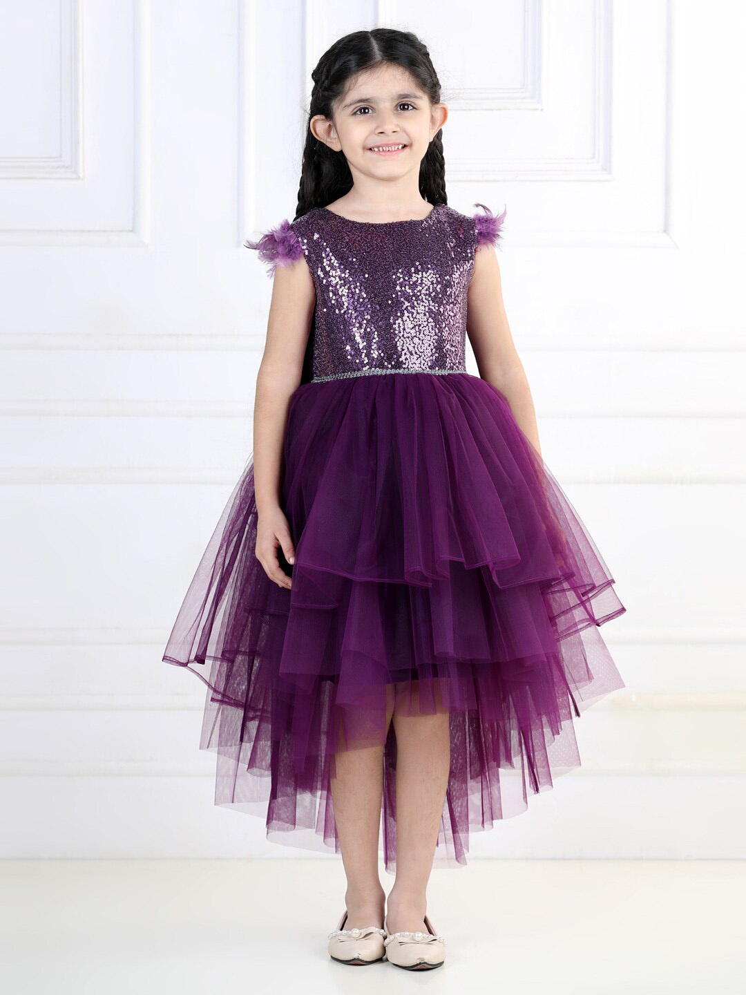 

Toy Balloon kids Girls Sequined Embroidered High Low Crepe Fit & Flare Dress, Purple