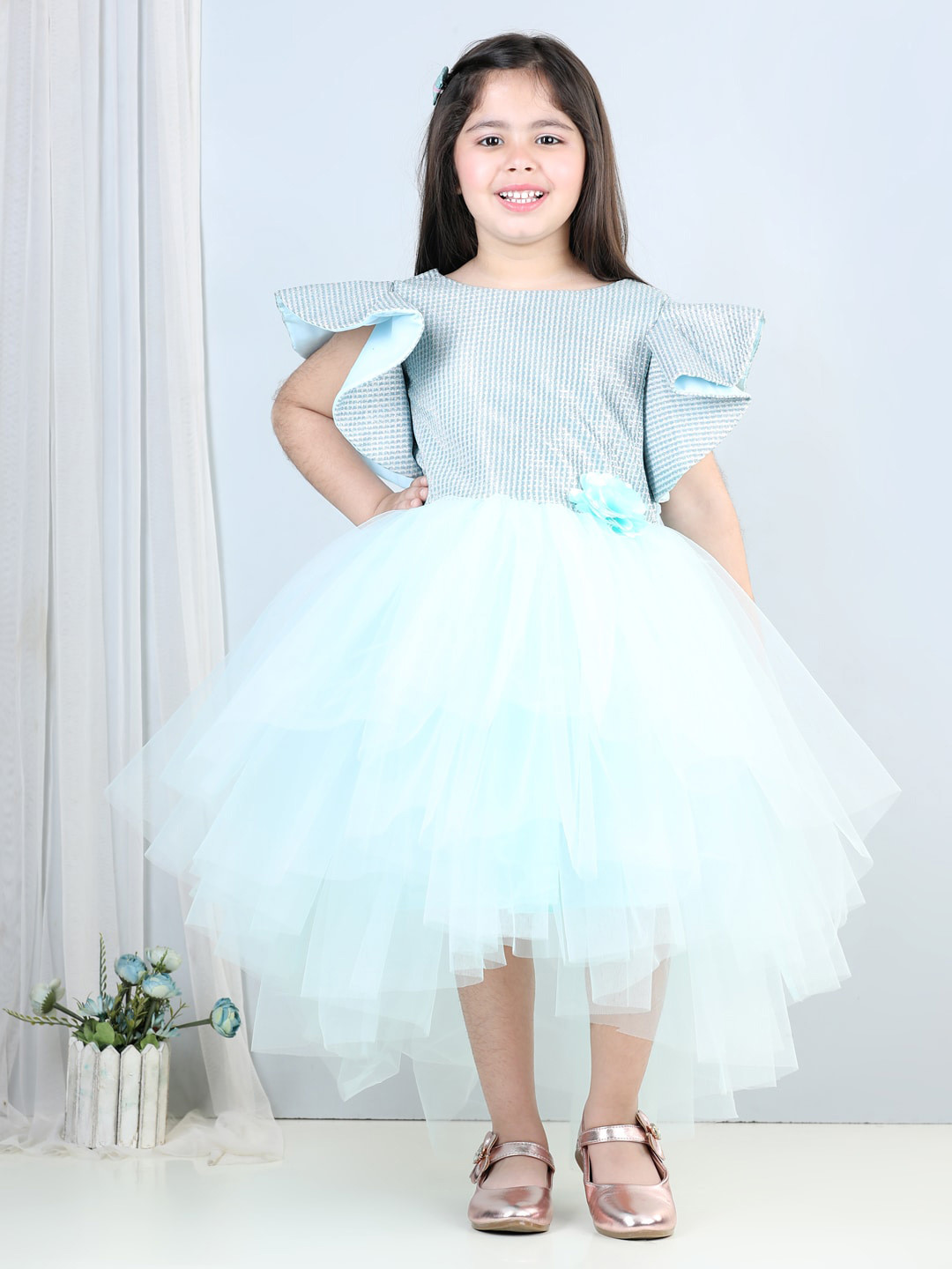 

Toy Balloon kids Girls Self Design Embellished Fit & Flare Dress, Blue