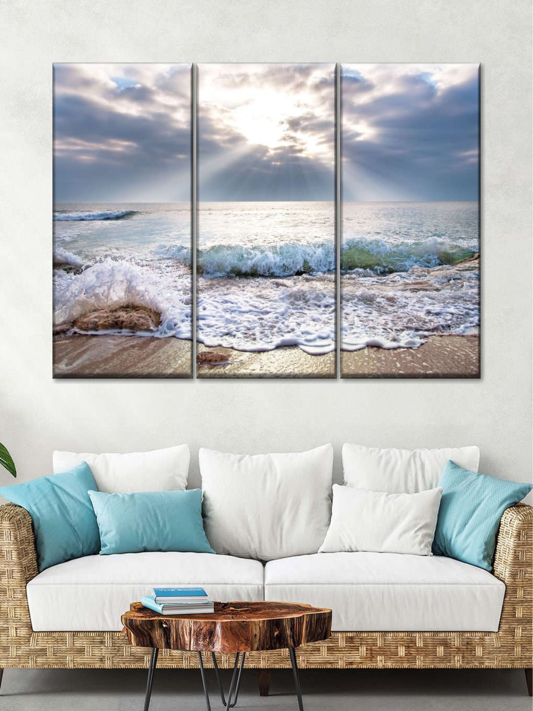 

POSTERS AND TRUSS 3-Pcs White & Blue Ocean At Sunrise Printed Framed Wall Art