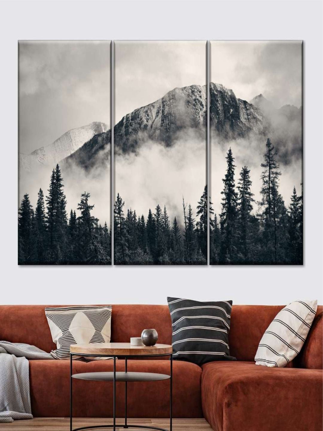 

POSTERS AND TRUSS Set Of 3 White & Black Banff Park Mountain Scene Painting Frames