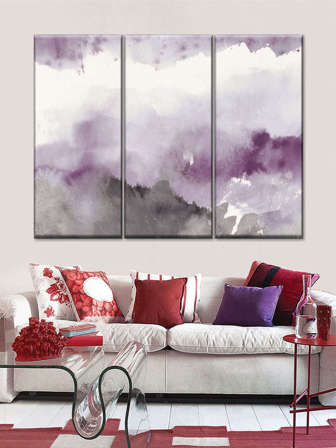 

POSTERS AND TRUSS 3-Pcs Purple & Grey Midnight At The Lake III Printed Framed Wall Painting