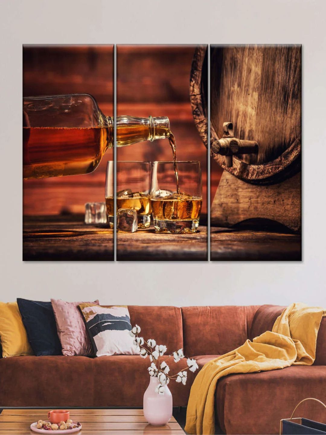 

POSTERS AND TRUSS 3 Pcs Black & Brown Whiskey Glass Printed Framed Wall Art