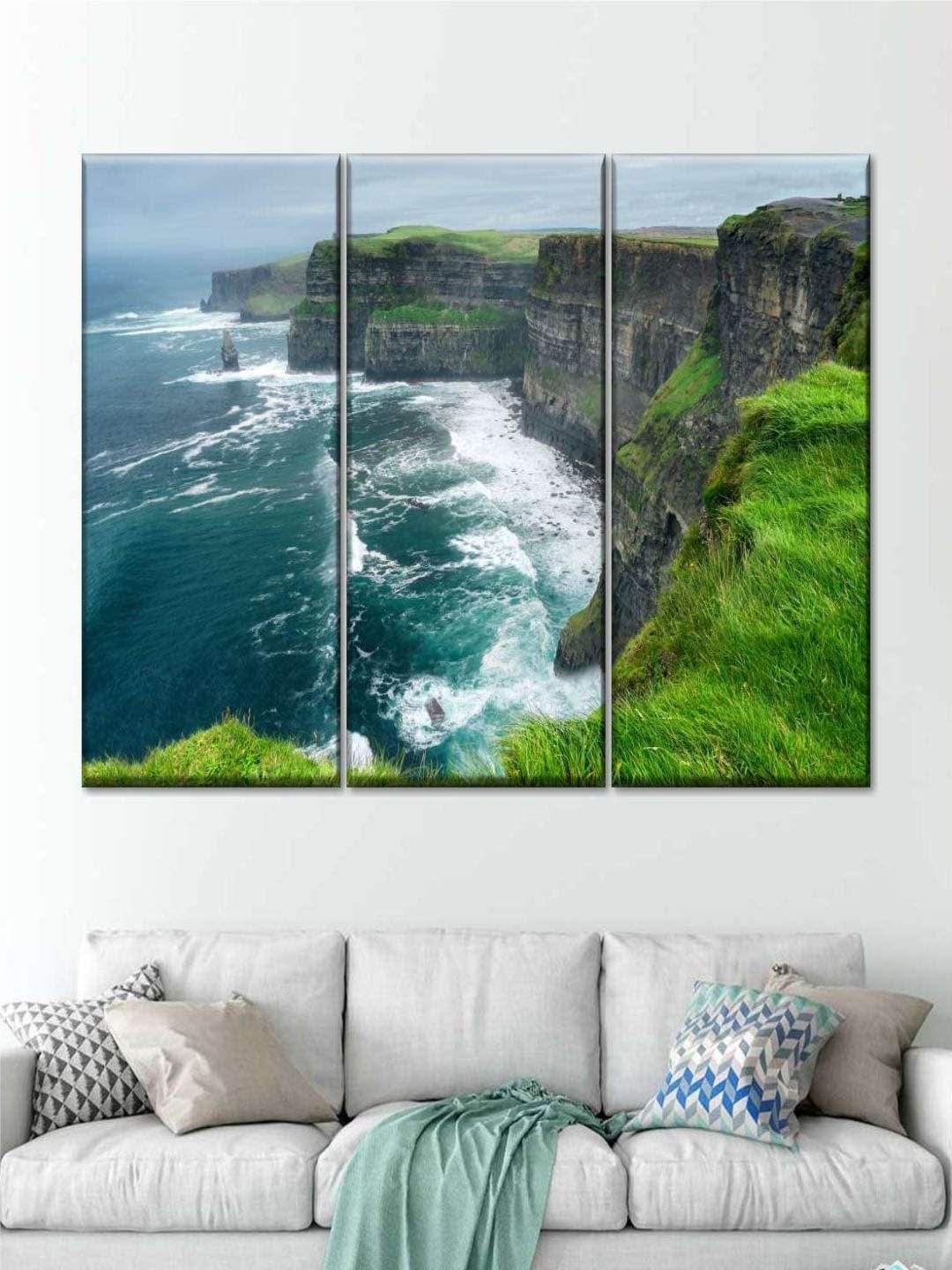 

POSTERS AND TRUSS 3 Pcs Blue & Green Windy Cliffs Of Mother Printed Wall Art