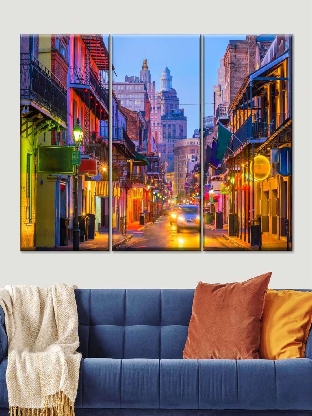 

POSTERS AND TRUSS 3 Pcs Blue & yellow New Orleans Printed Framed Wall Art