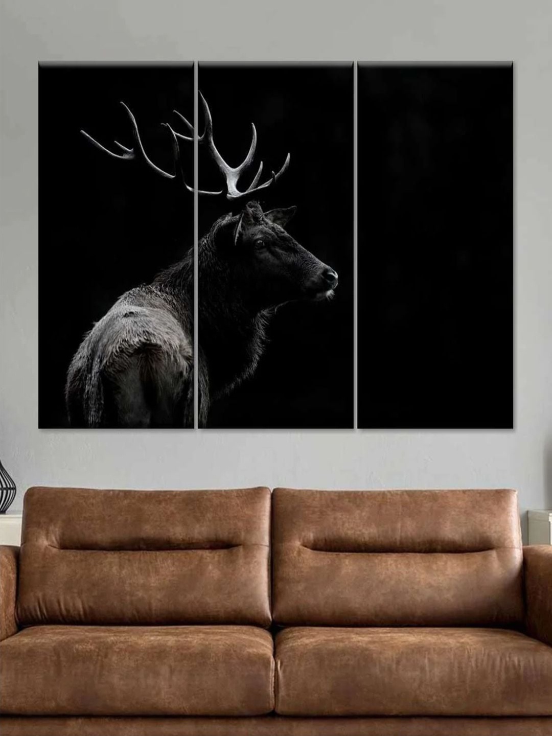 

POSTERS AND TRUSS 3-Pcs black & White Monochrome Bull Elk Printed Framed Wall Art