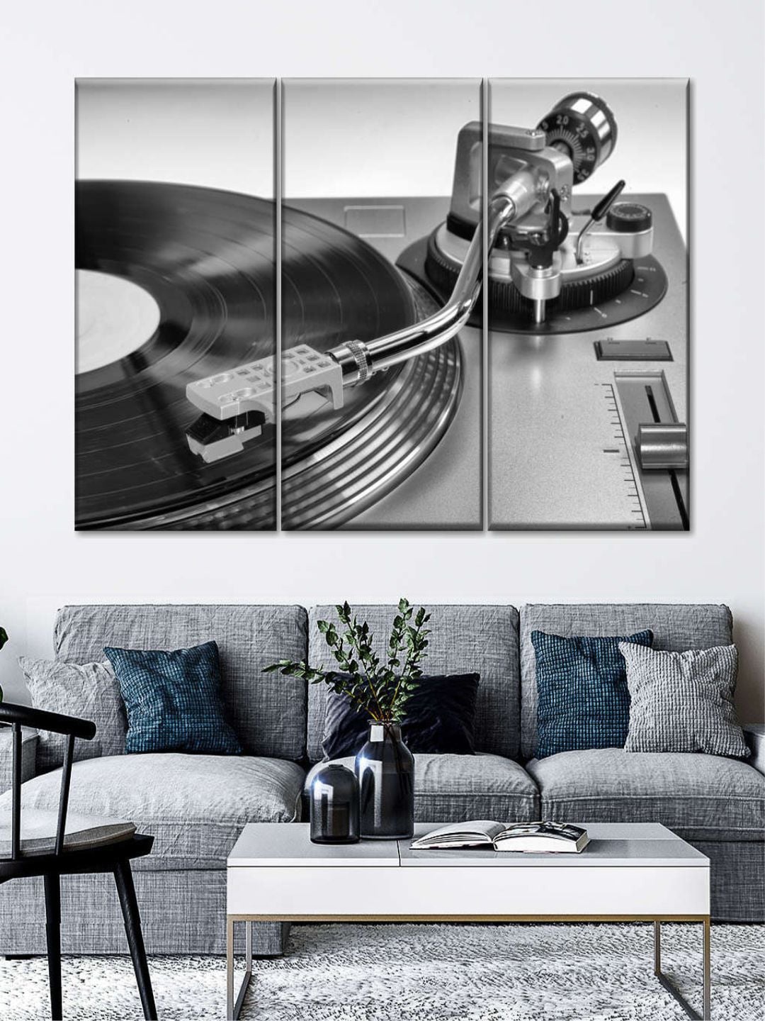 

POSTERS AND TRUSS 3-Pcs Grey Vinyl Record Player Painting Canvas Wall Art, Black