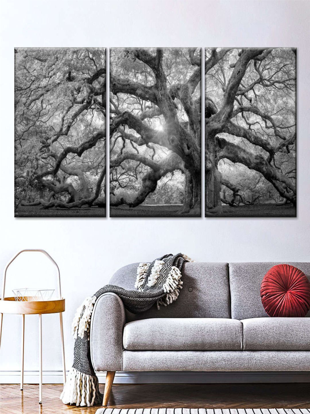 

POSTERS AND TRUSS 3-Pcs Grey & White Monochrome Angel Oak Tree Printed Framed Wall Art