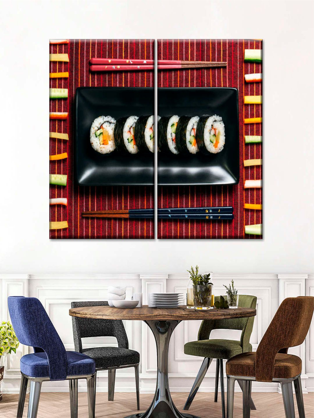 

POSTERS AND TRUSS 2 Pcs Brown & Black Sushi Rolls Printed Framed Wall Art