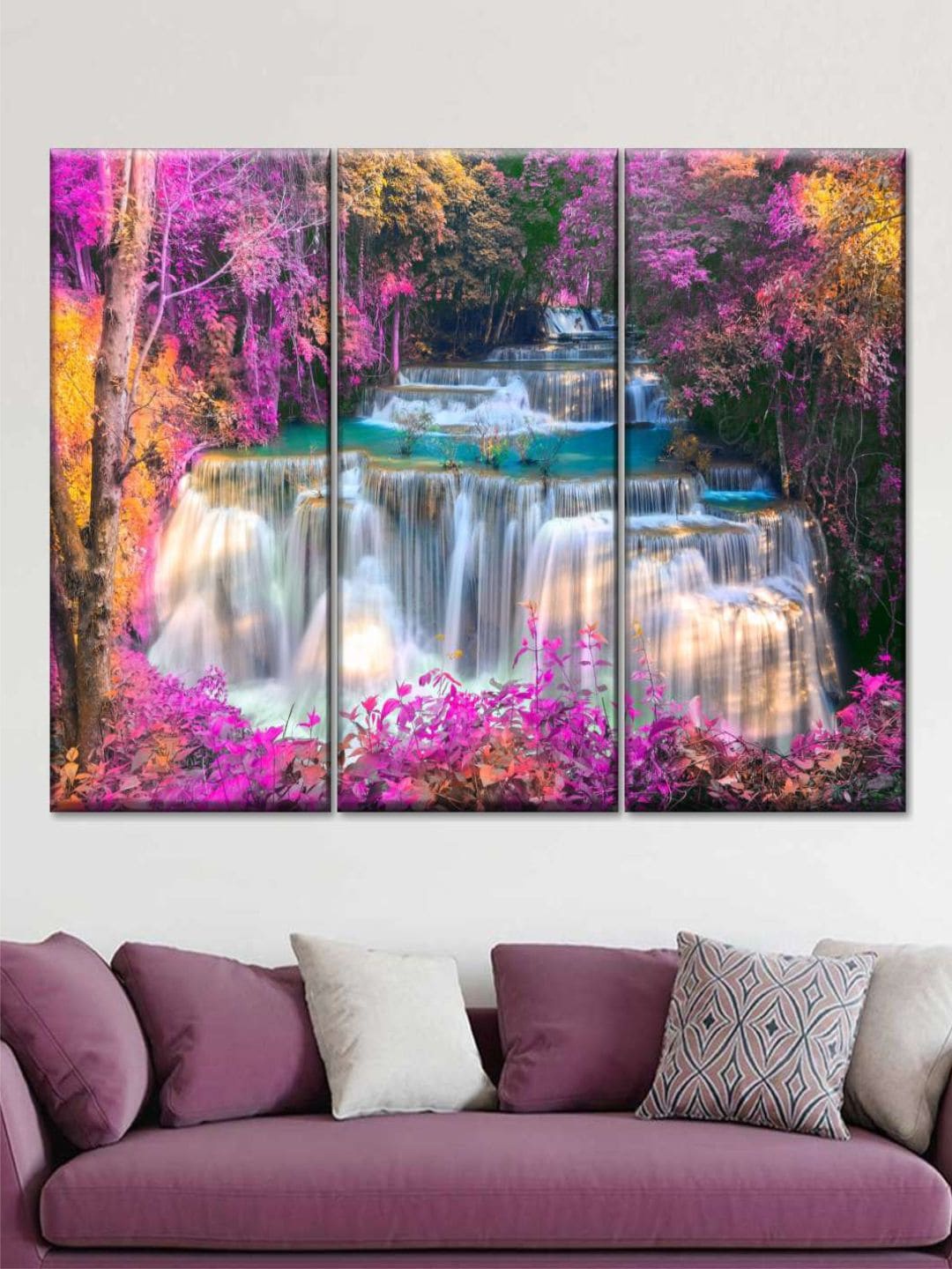 

POSTERS AND TRUSS 3-Pcs White & Pink Waterfalls Framed Wall Painting