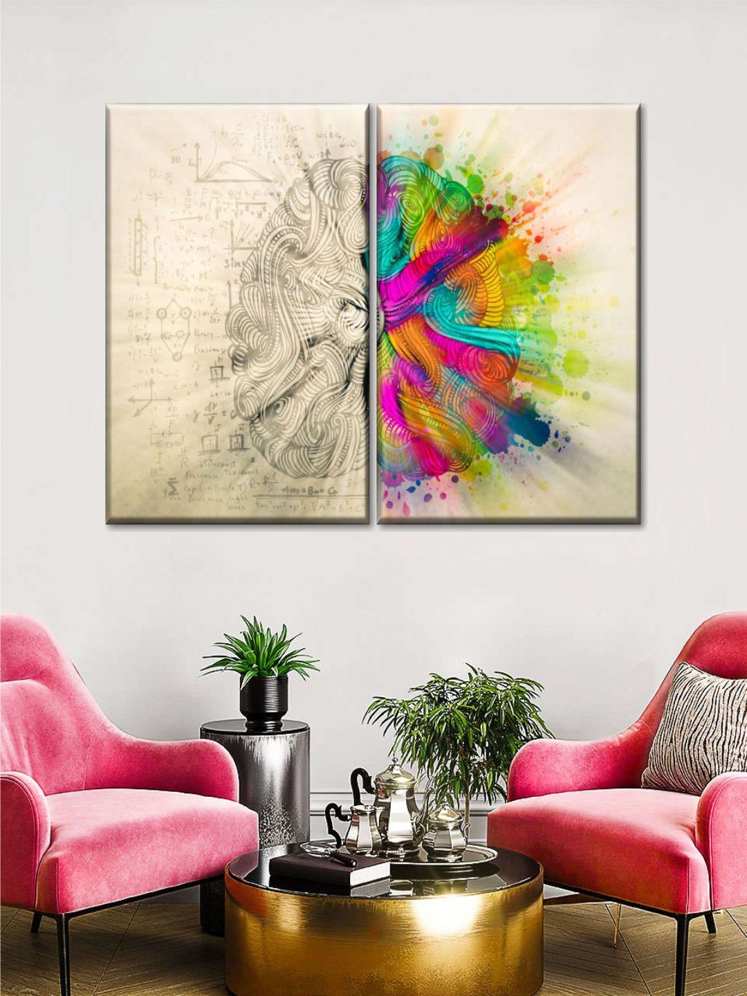 

POSTERS AND TRUSS 2-Pcs Beige & Pink Left And Right Brain Framed Wall Painting