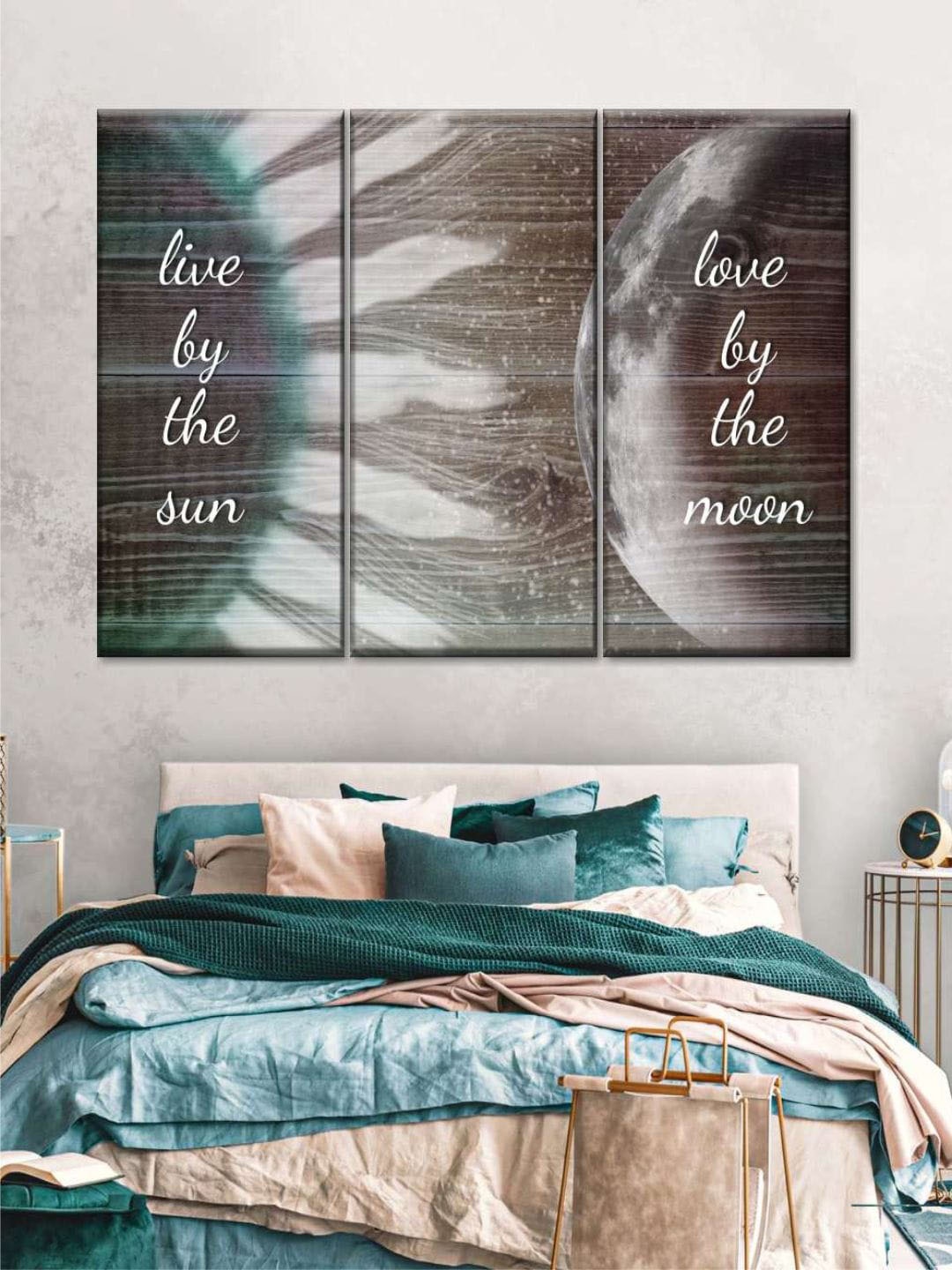 

POSTERS AND TRUSS 3-Pcs Brown & Grey Sun Moon Love Typography Printed Framed Wall Painting