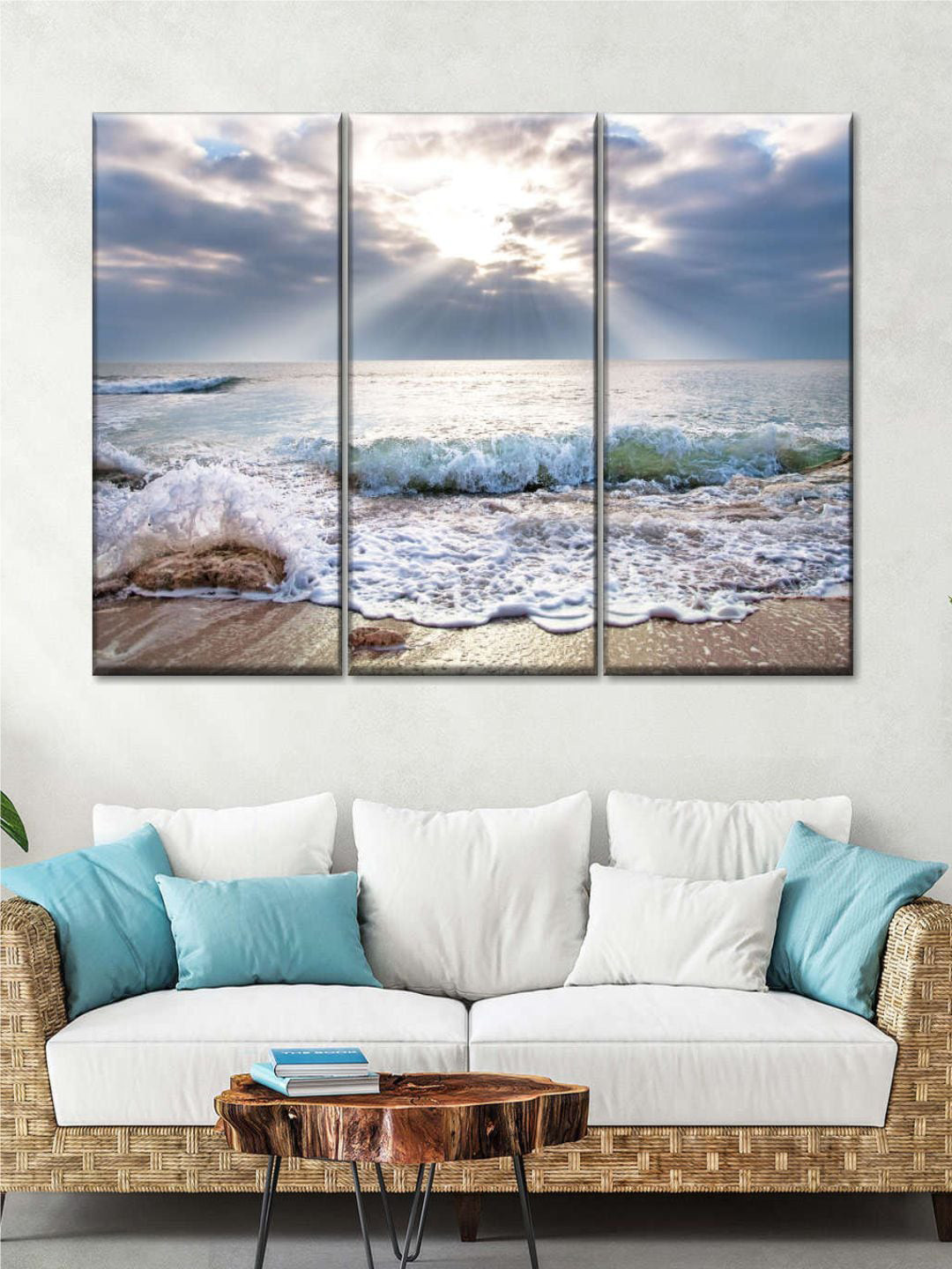 

POSTERS AND TRUSS Set Of 3 Blue Seascape Sunset triptych Painting Wall Art