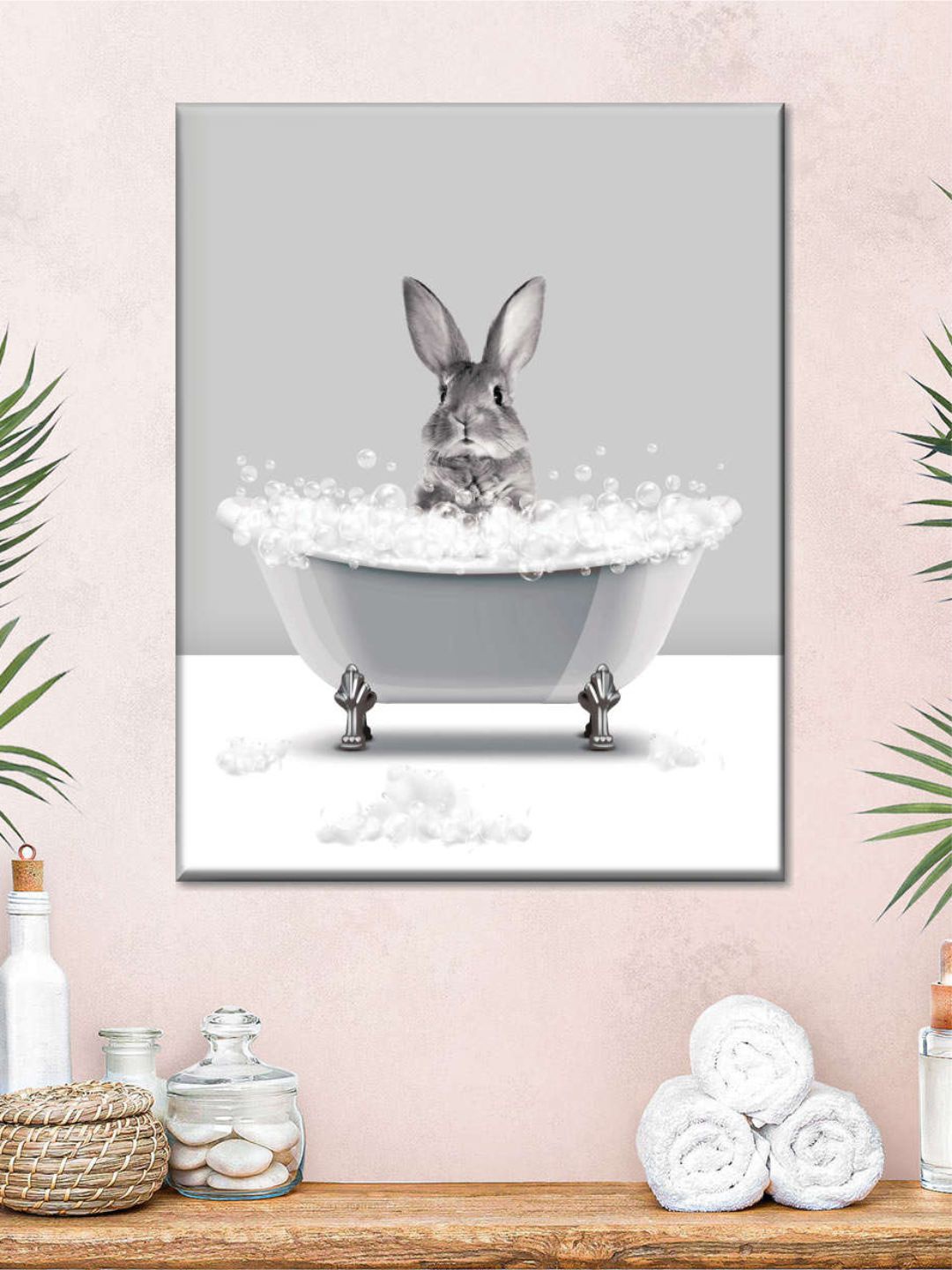 

POSTERS AND TRUSS Grey Bathtub Animal Rabbit Painting Wall Art