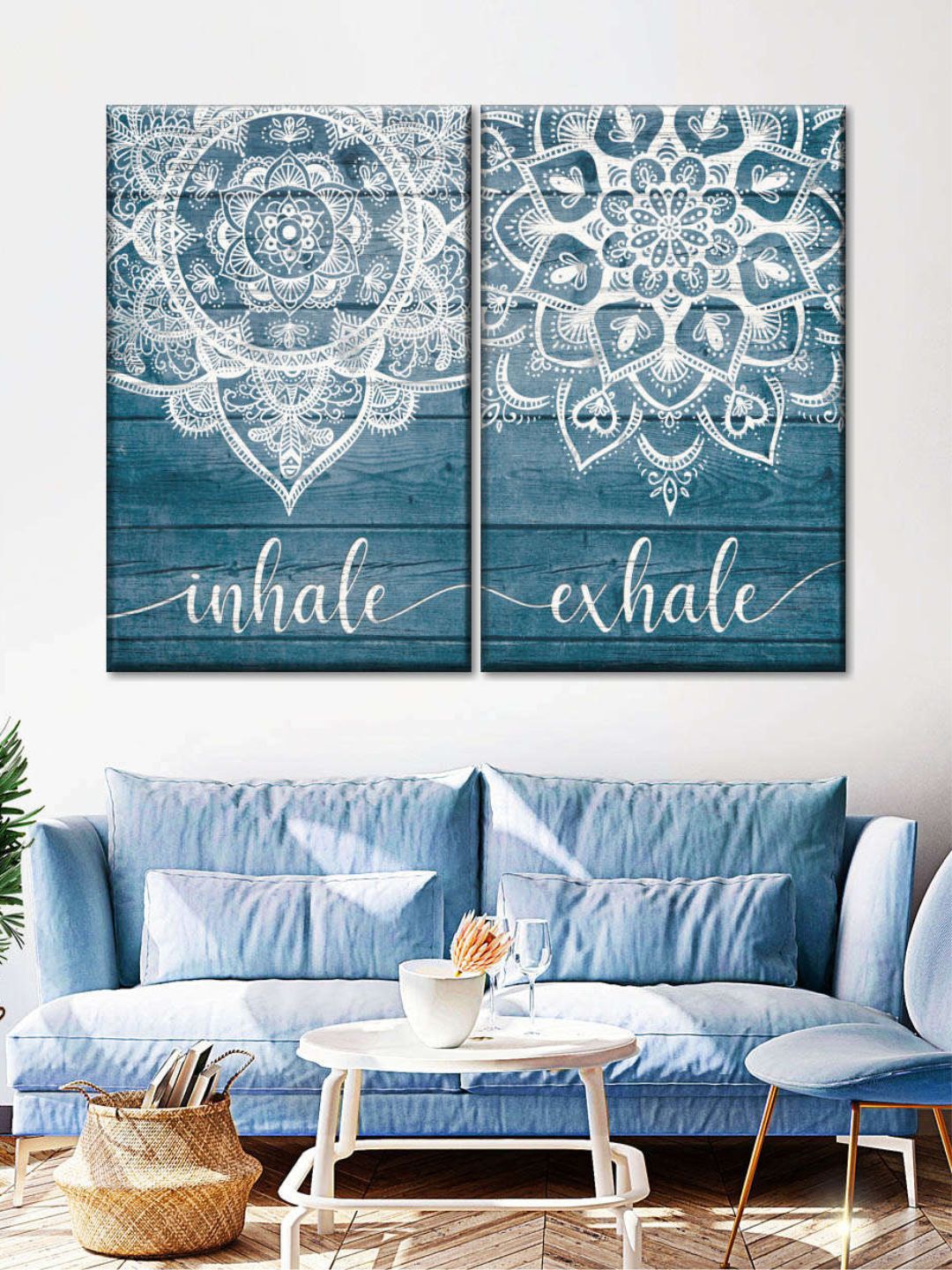 

POSTERS AND TRUSS 2-Pcs Blue & White Inhale Exhale Zen XI Printed Framed Wall Art