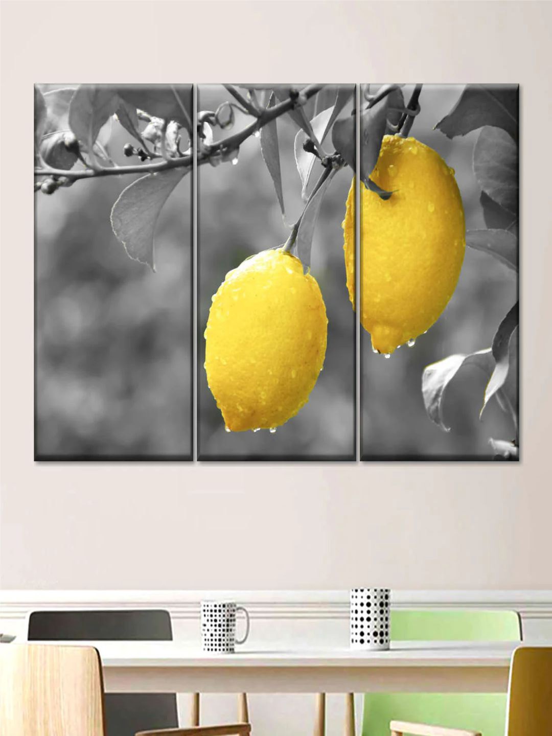 

POSTERS AND TRUSS 3-Pcs Grey & Yellow Lemons Pop Printed Framed Wall Art
