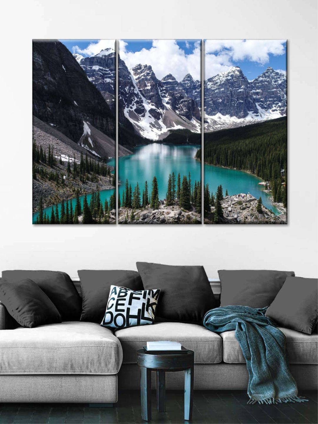 

POSTERS AND TRUSS 3-Pcs Blue & White Lake Louise Landscape Painting Wall Art