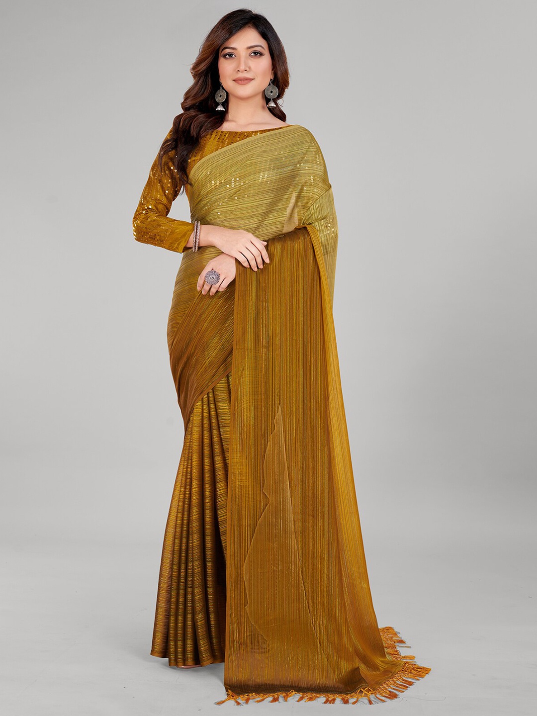 

Granthva Fab Ombre Striped Art Silk Saree, Yellow