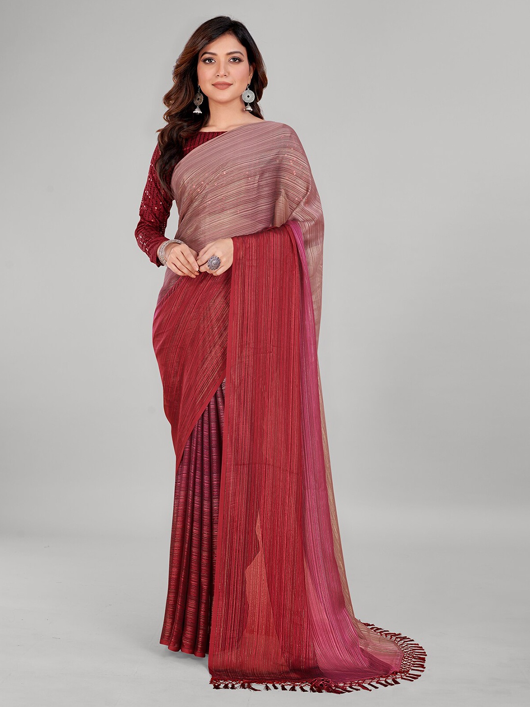 

Granthva Fab Ombre Striped Art Silk Saree, Pink