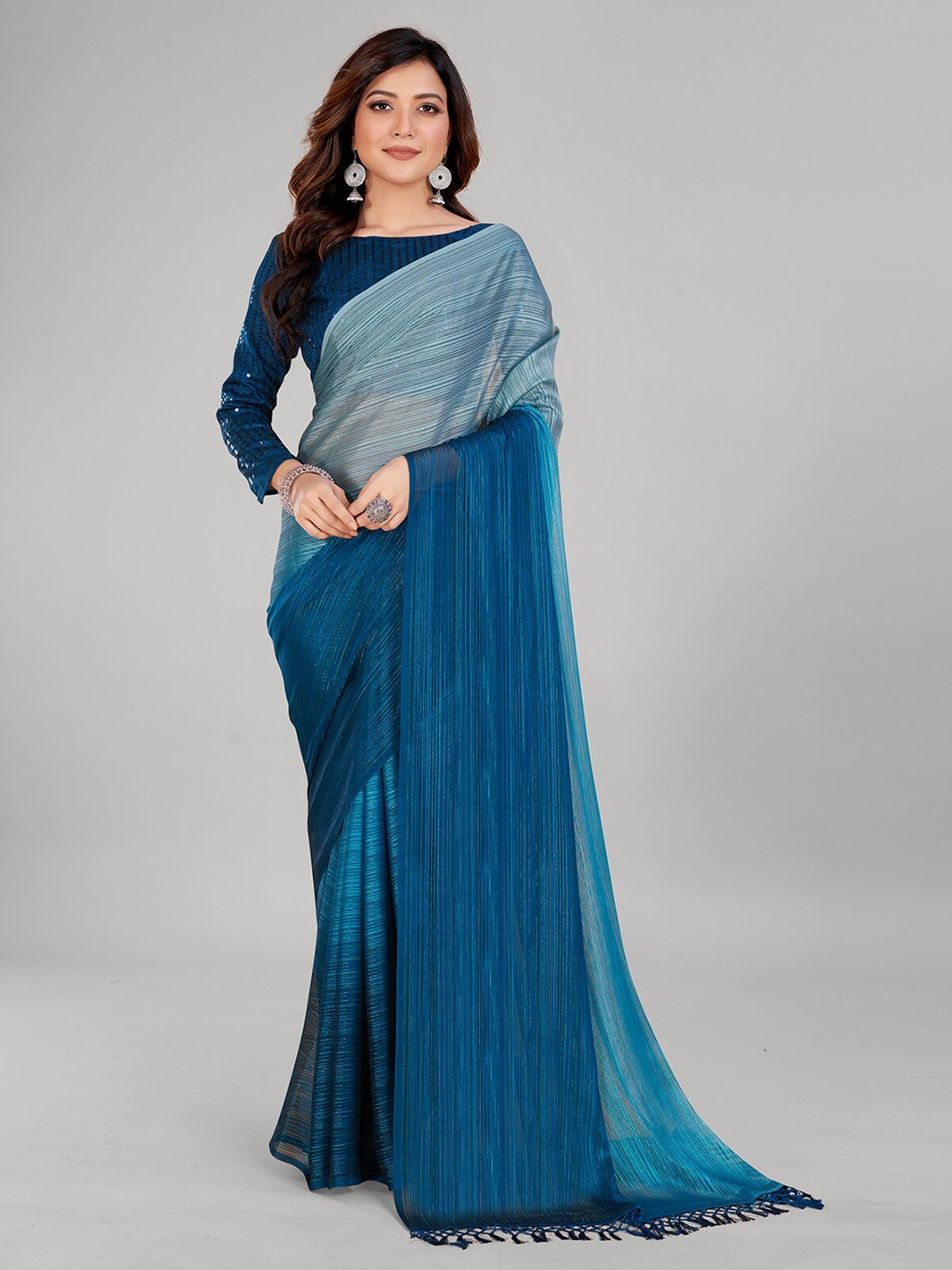 

Granthva Fab Ombre Striped Art Silk Saree, Blue