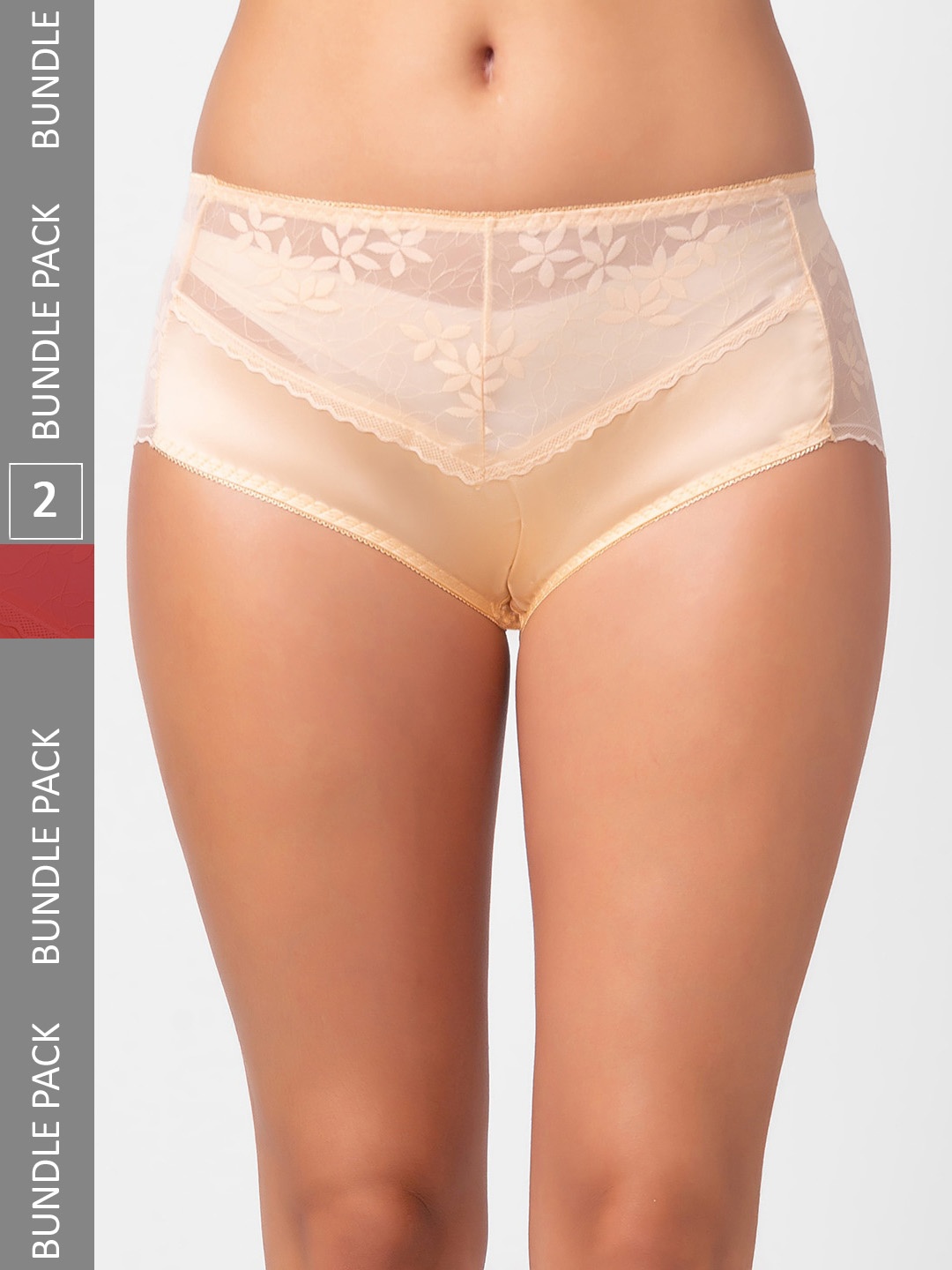 

NOIRA Women Pack Of 2 Assorted Mid Rise Lace Hipster Briefs