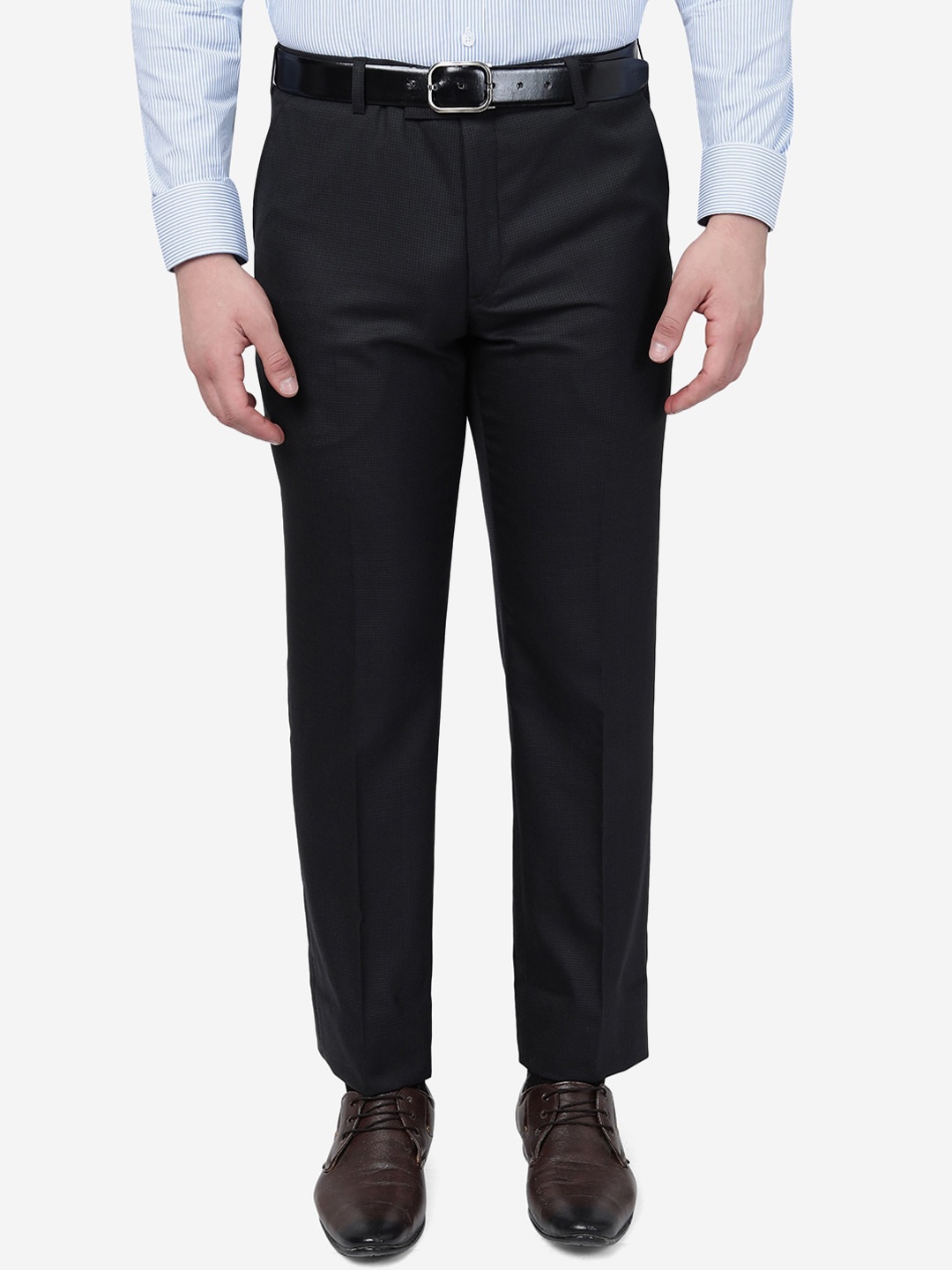 

JADE BLUE Men Slim Fit Mid-Rise Formal Trousers, Black