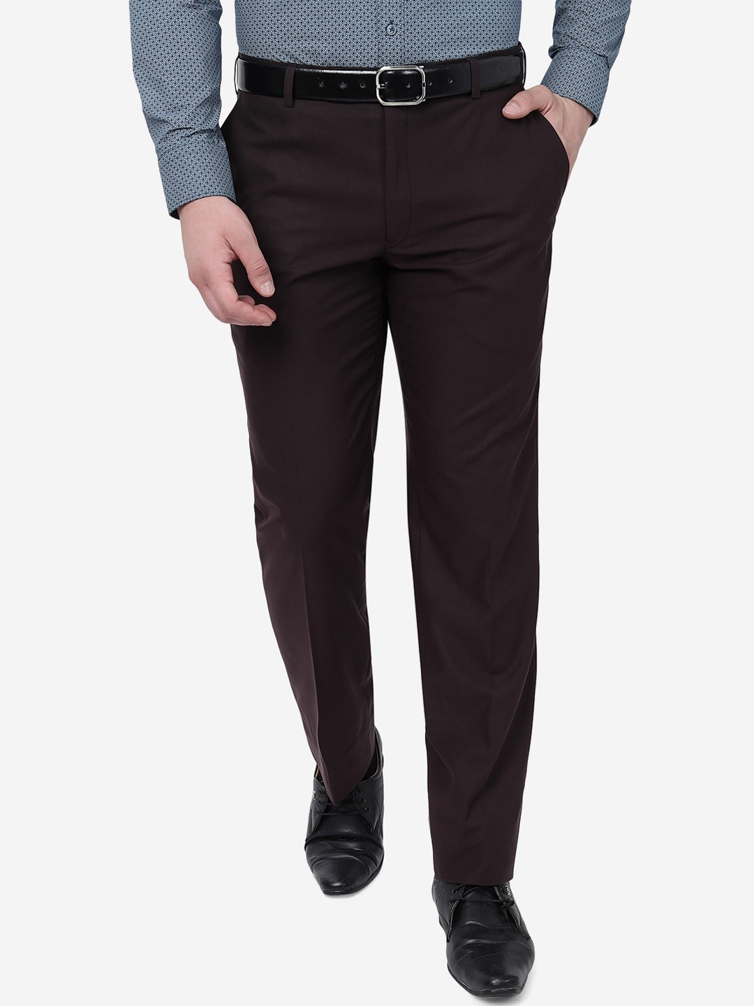 

JADE BLUE Men Slim Fit Mid-Rise Formal Trousers, Coffee brown