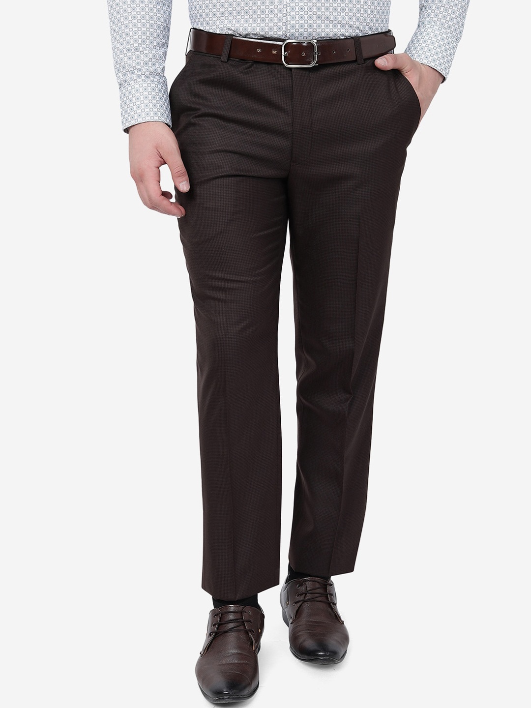 

JADE BLUE Men Slim Fit Mid-Rise Formal Trousers, Brown