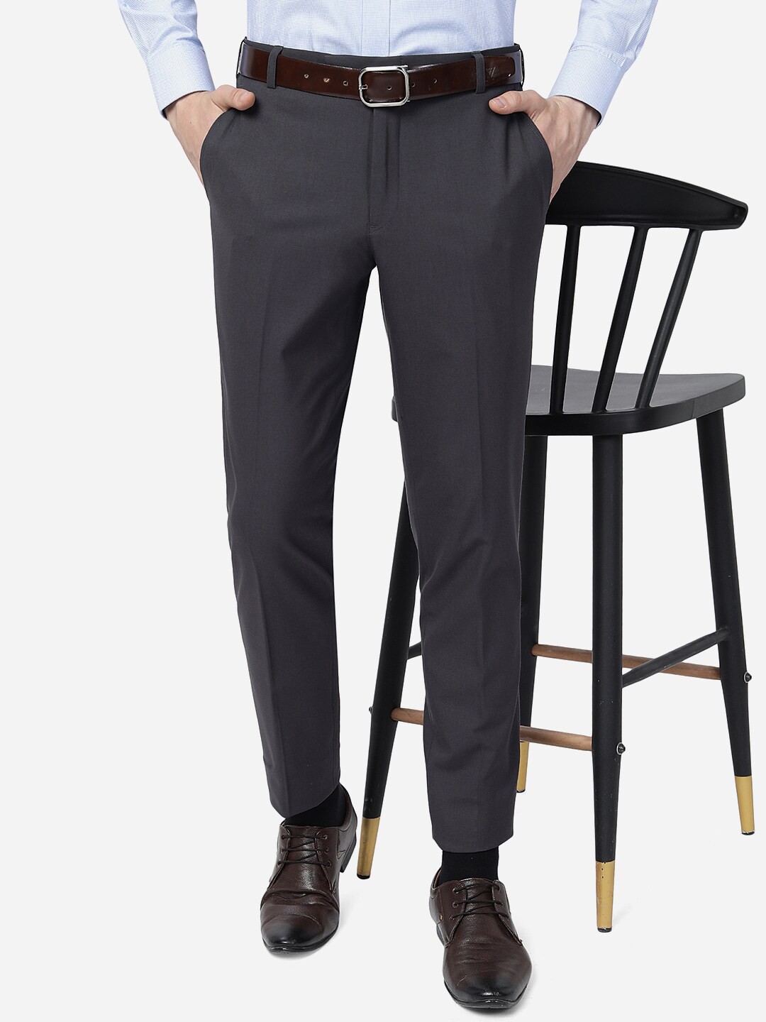 

JADE BLUE Men Slim Fit Mid-Rise Formal Trousers, Grey