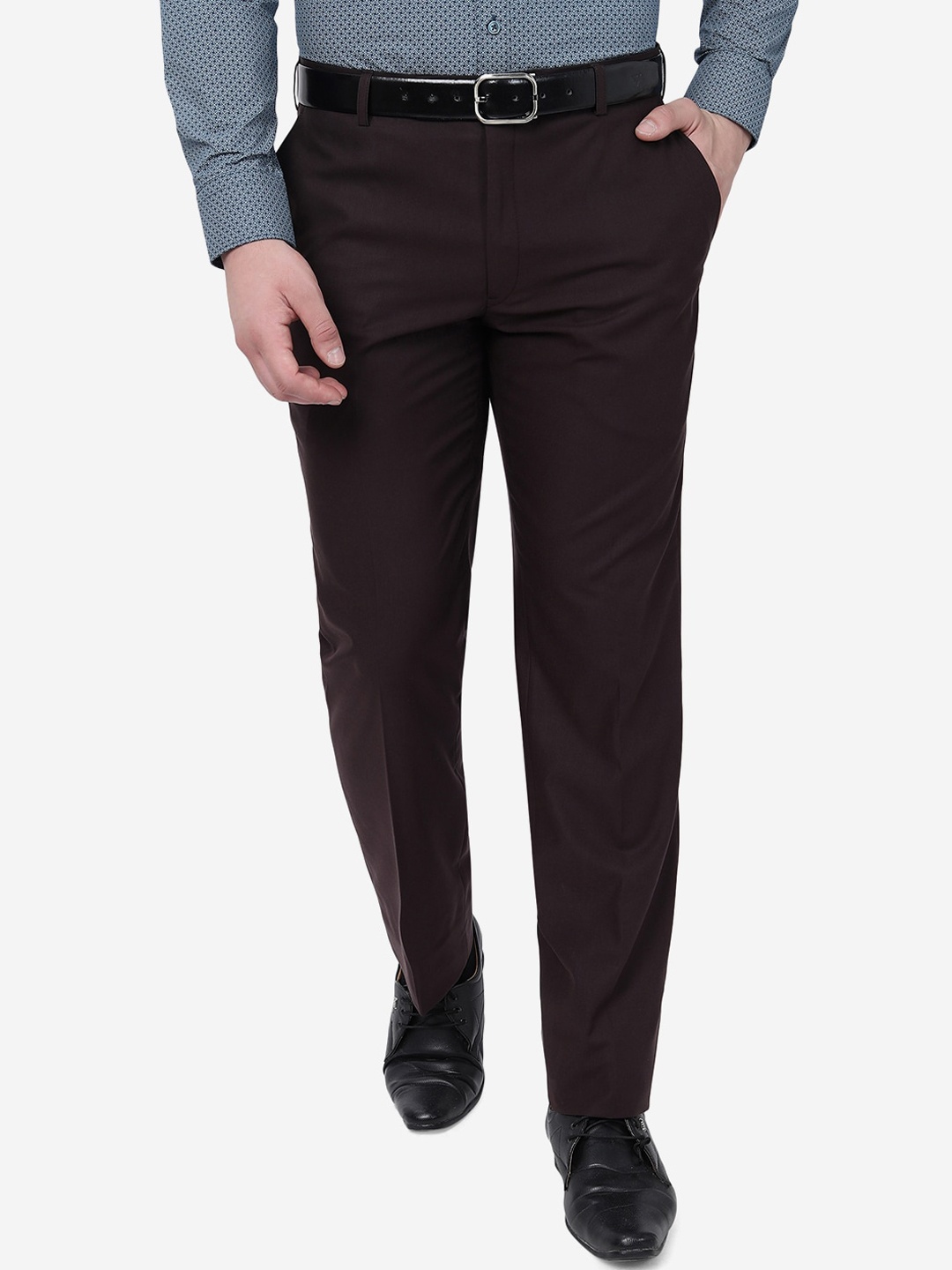 

JADE BLUE Men Slim Fit Mid-Rise Formal Trousers, Coffee brown