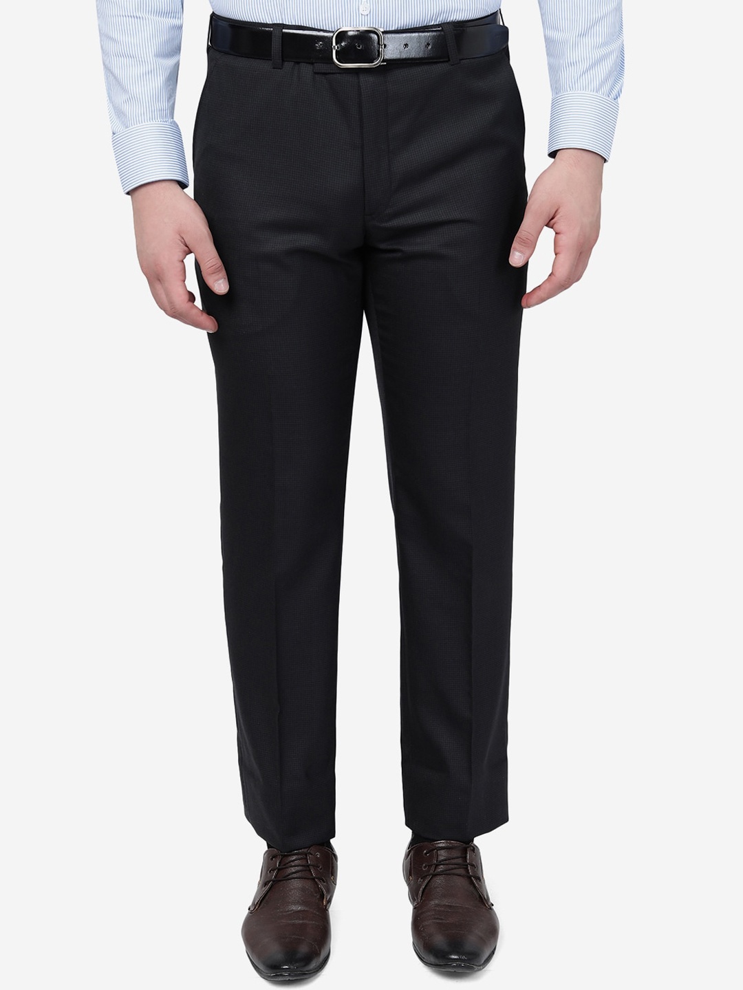 

JADE BLUE Men Slim Fit Mid-Rise Formal Trousers, Black