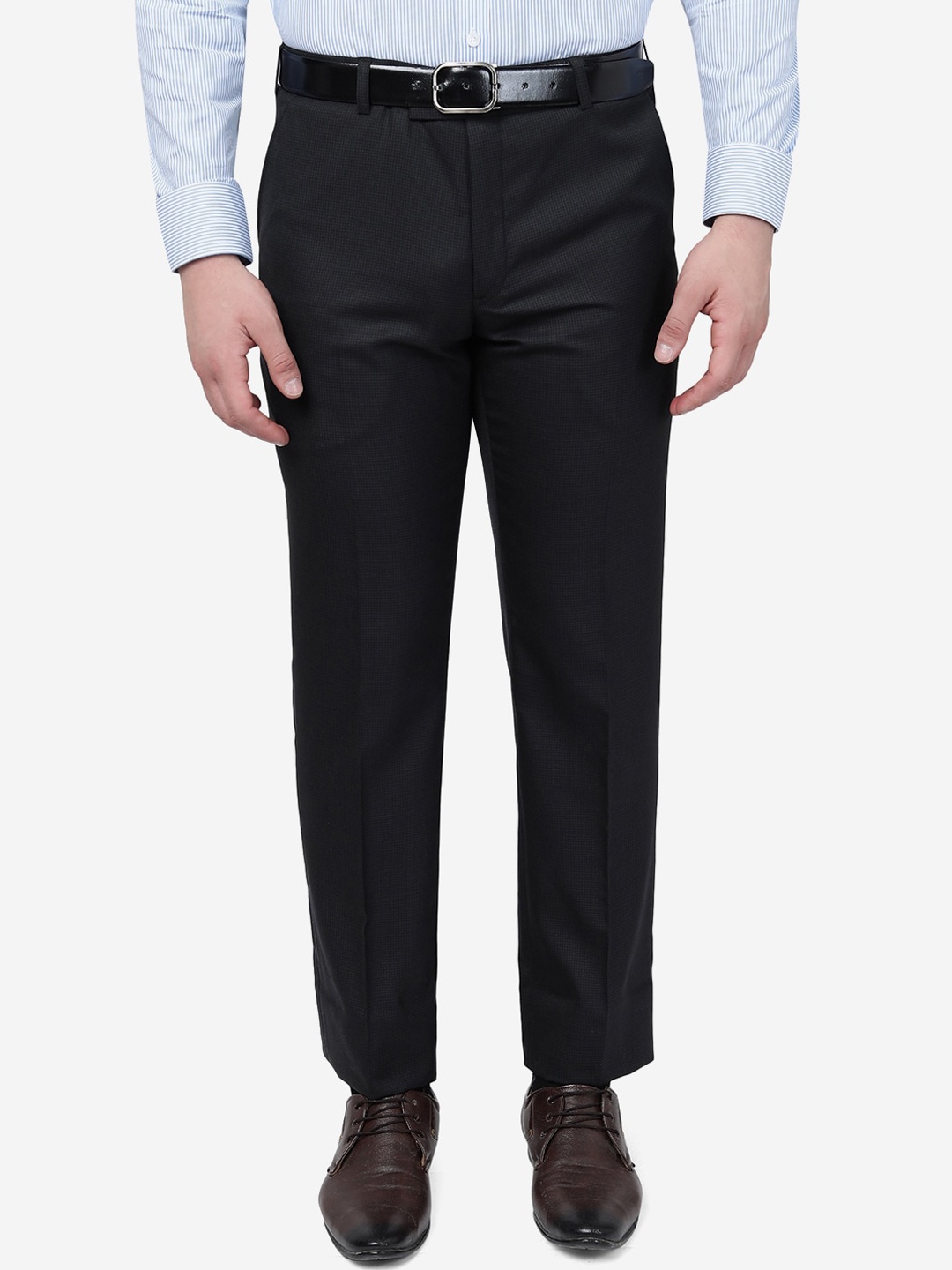 

JADE BLUE Men Slim Fit Mid-Rise Formal Trousers, Black