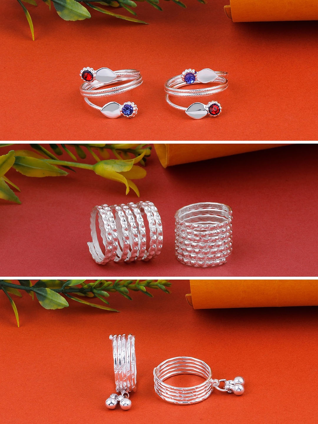 

Silver Shine Set Of 3 Silver-Plated Adjustable Toe Ring