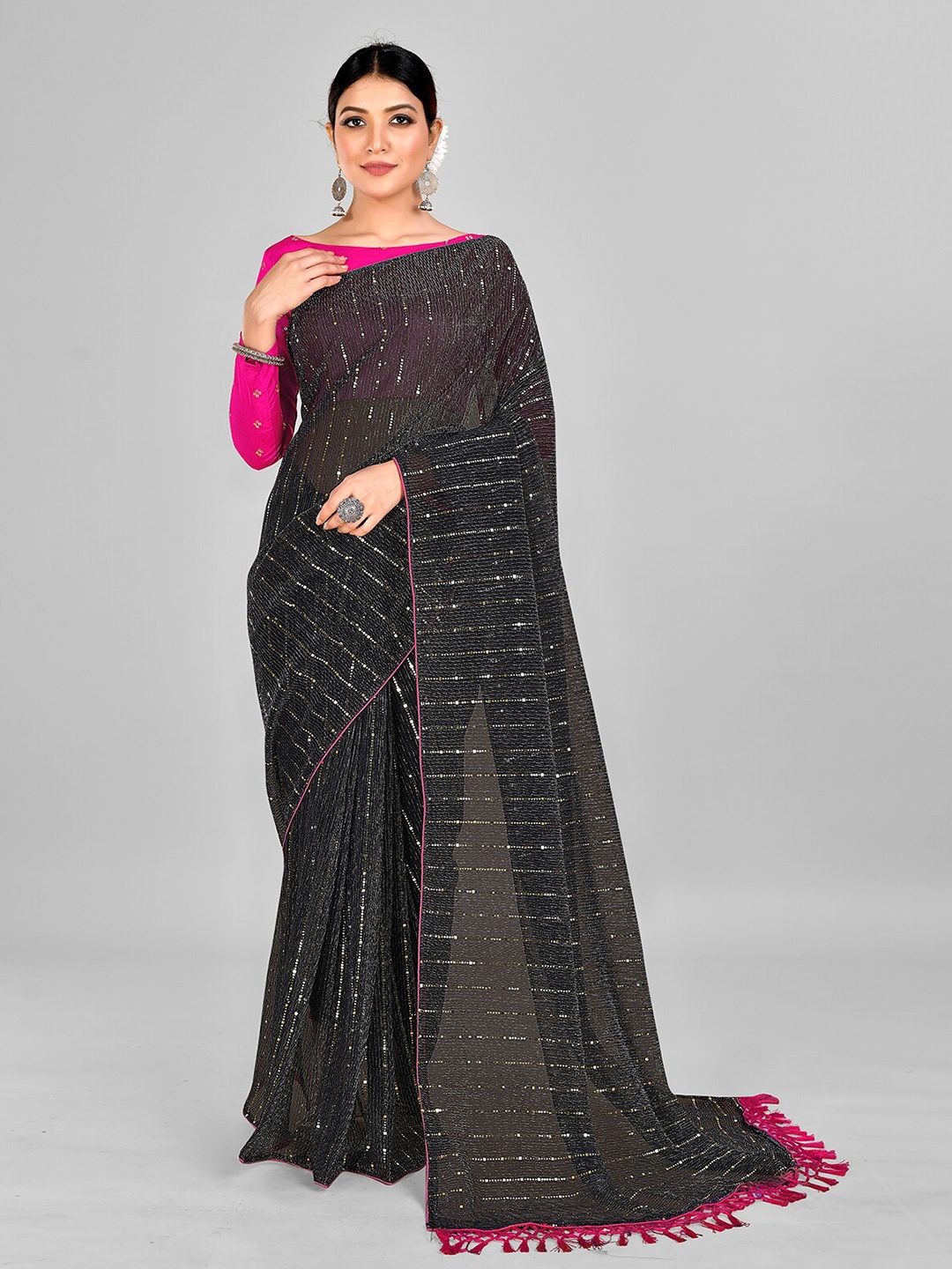 

Granthva Fab Embellished Sequinned Art Silk Saree, Blue