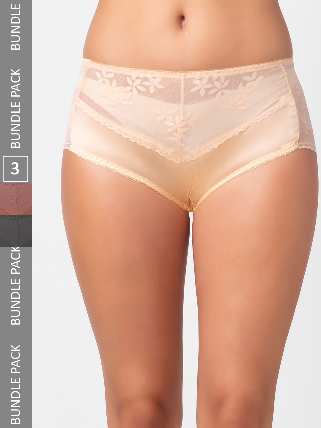 

NOIRA Women Pack Of 3 Assorted Mid Rise Hipster Briefs