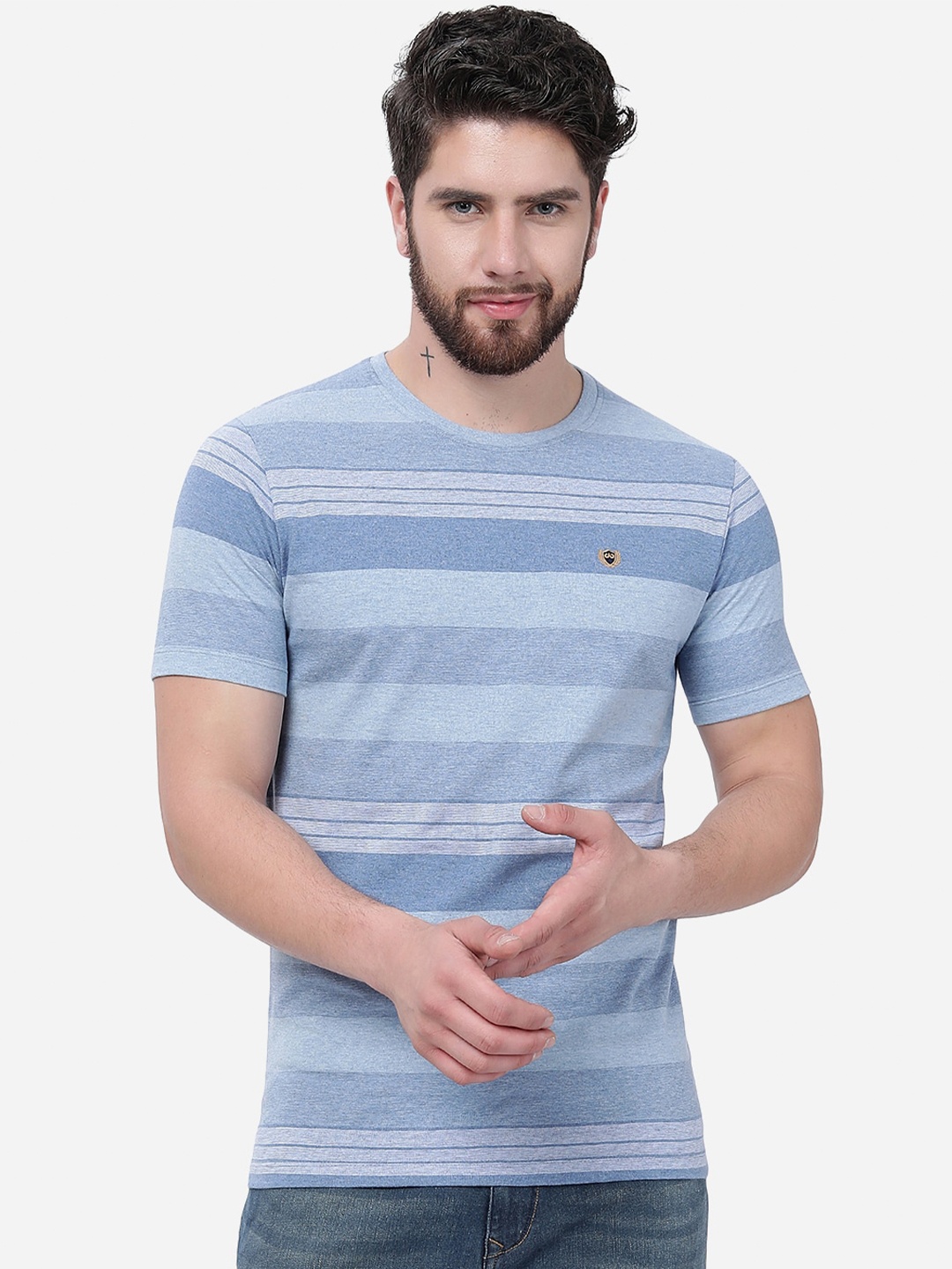 

JADE BLUE Striped Pure Cotton Slim Fit T-shirt