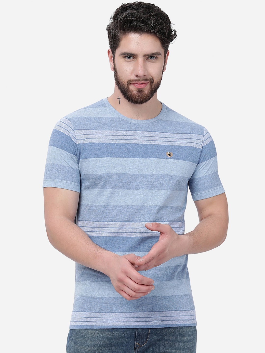 

JADE BLUE Striped Pure Cotton Slim Fit T-shirt
