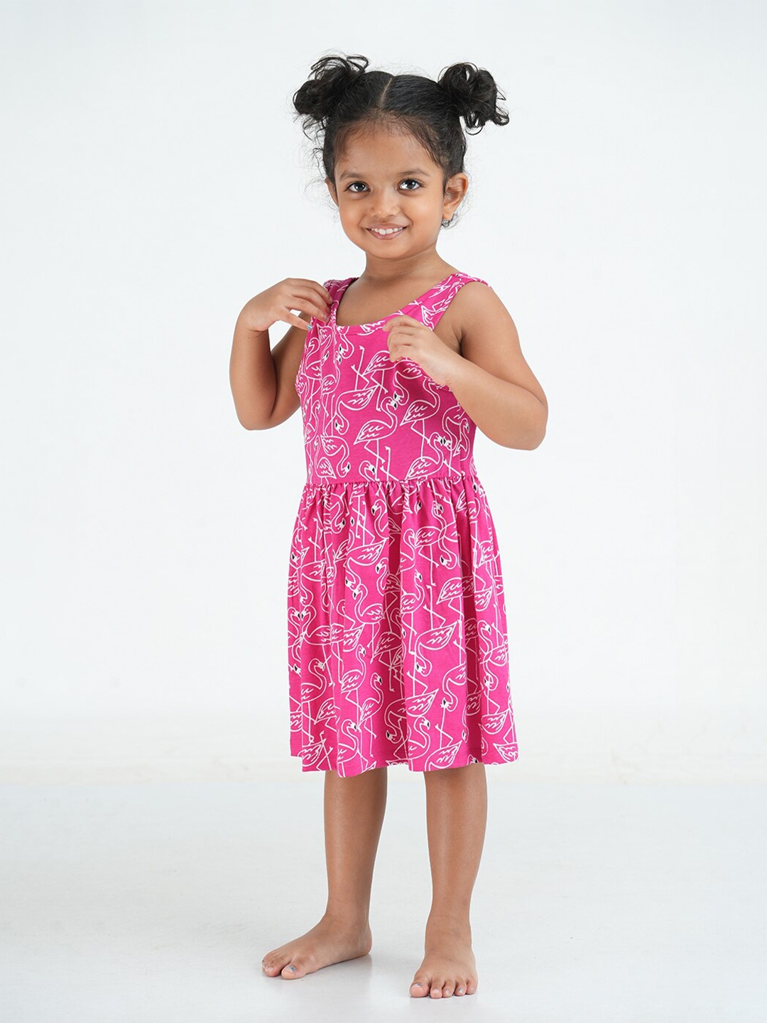 

mackly Girls Conversational Printed Pure Cotton Fit & Flare Dress, Fuchsia
