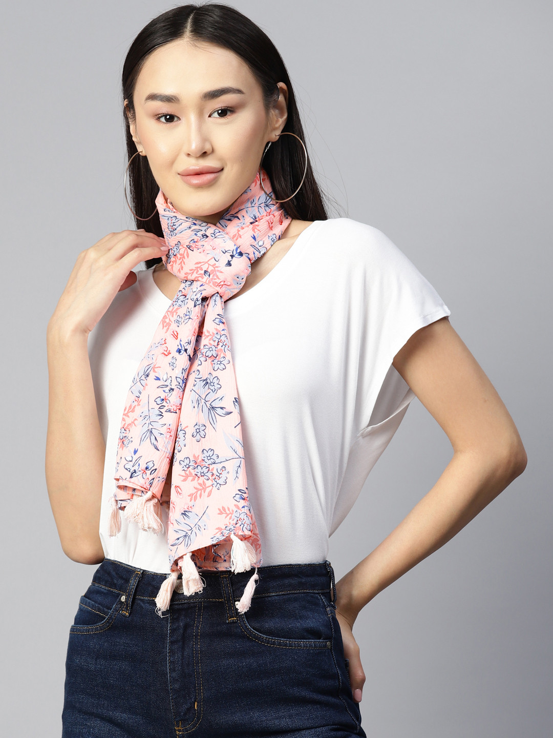 

WEAVERS VILLA Floral Printed Chiffon Scarf, Peach