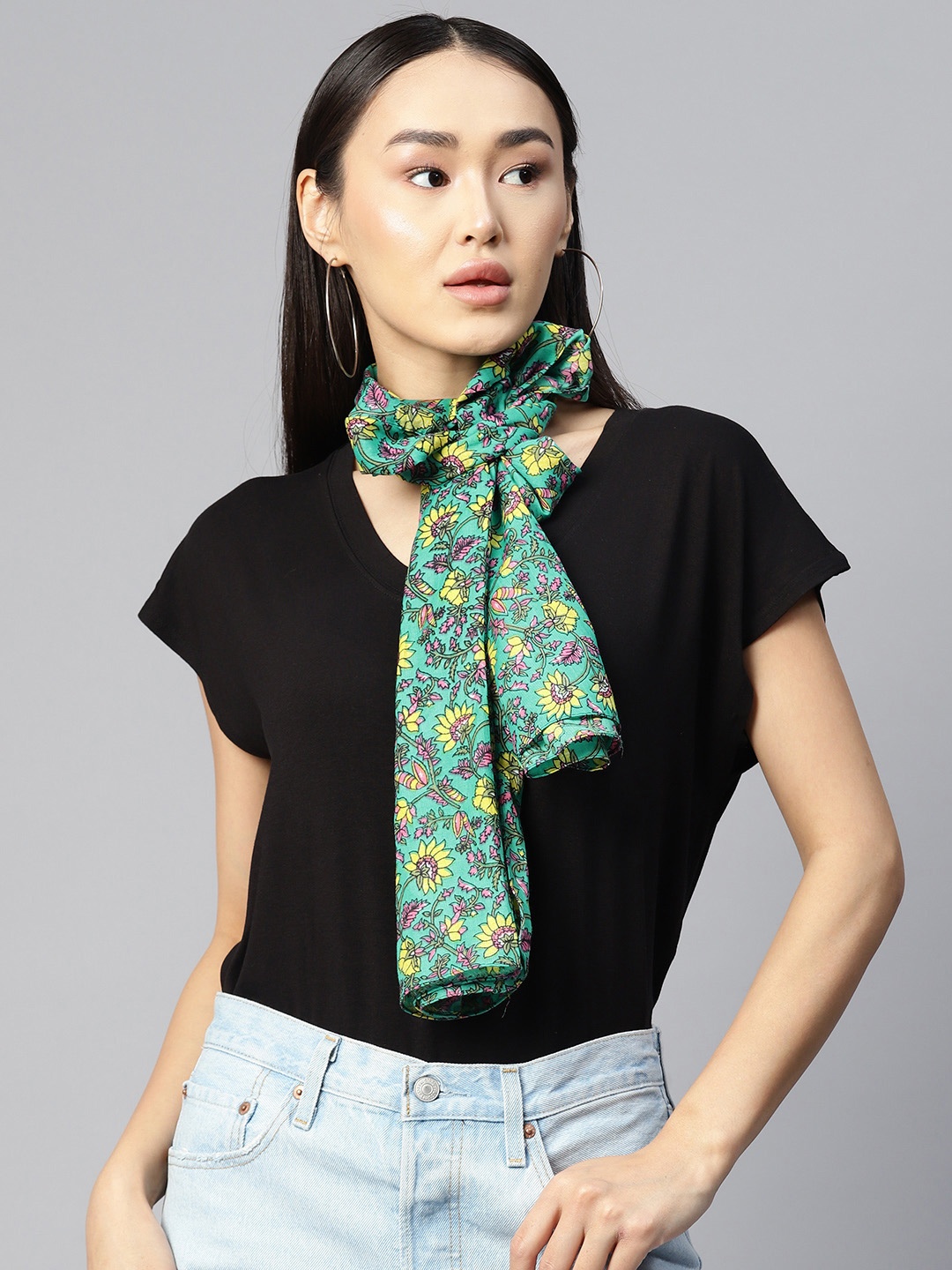 

WEAVERS VILLA Floral Printed Cotton Scarf, Sea green