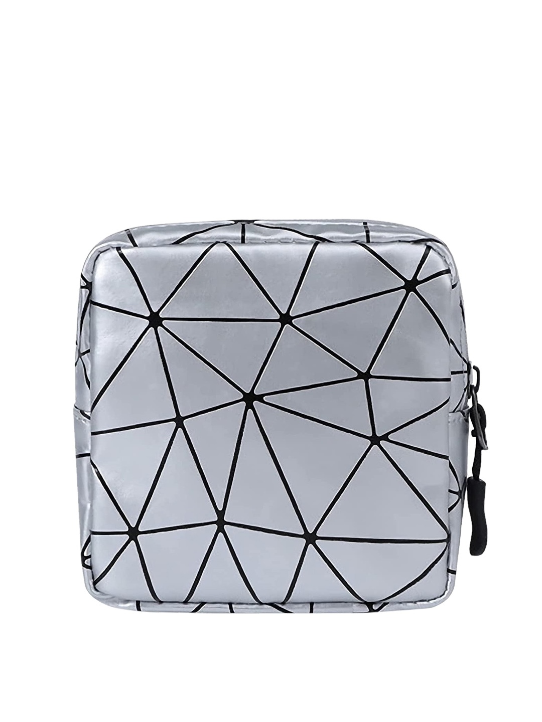 

Awestuffs Geometric Printed Portable Travel Pouch, Silver