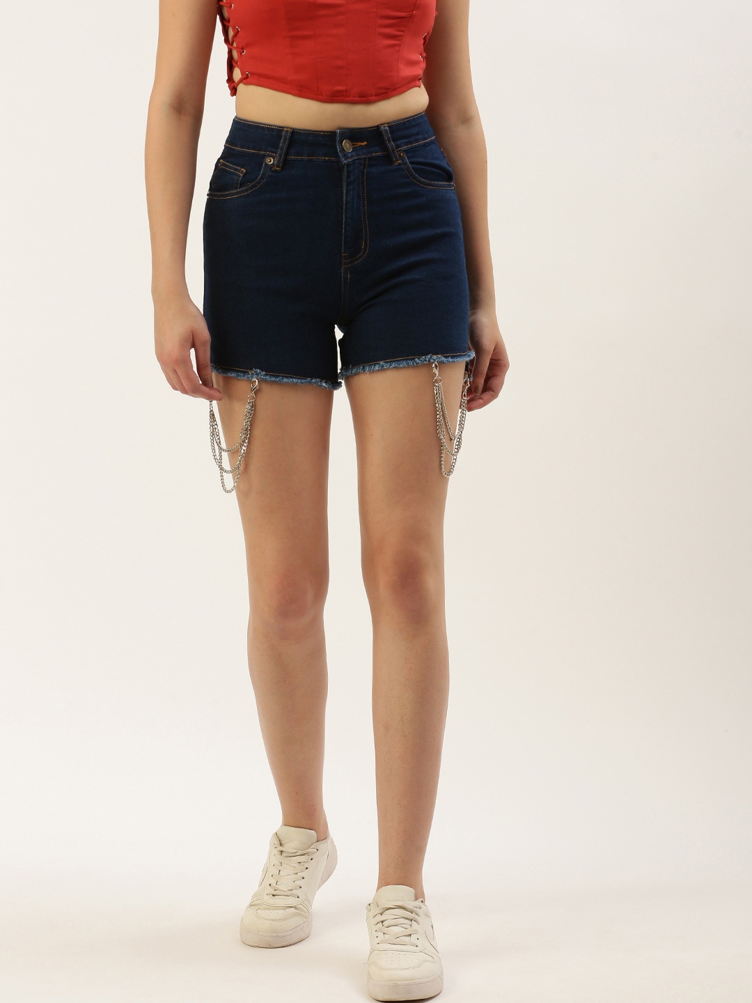 

FOREVER 21 Women Mid-Rise Denim Shorts, Navy blue
