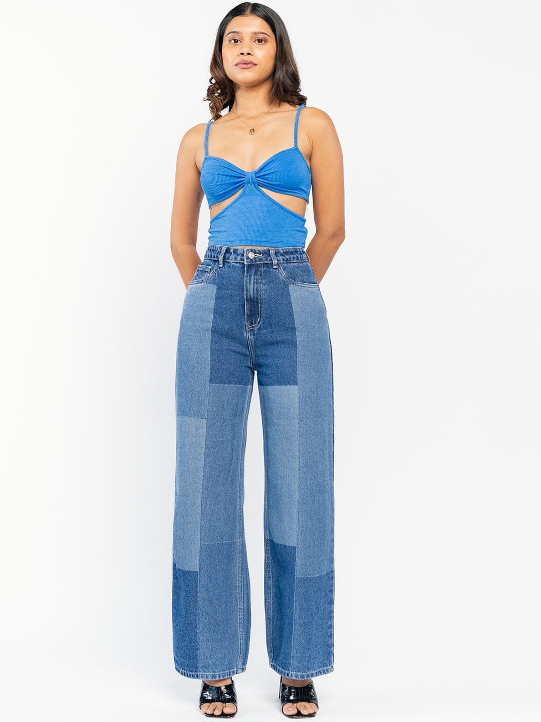 

FREAKINS Women Straight Fit High-Rise Pure Cotton Jeans, Blue