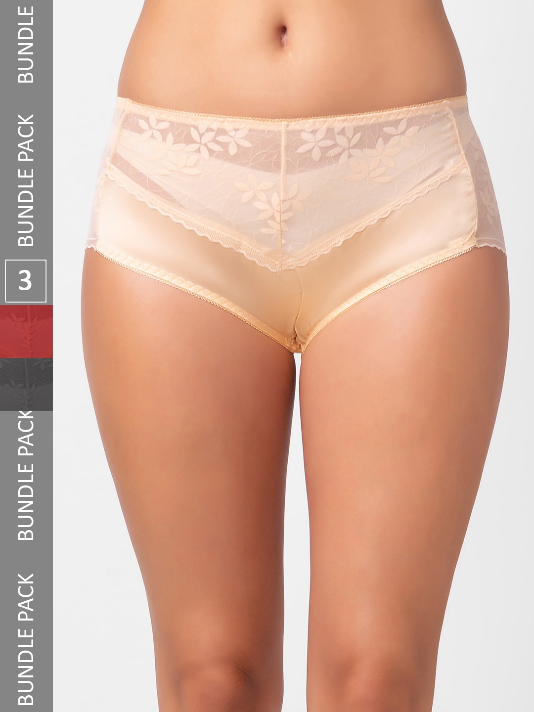 

NOIRA Women Pack Of 3 Assorted Mid Rise Hipster Briefs