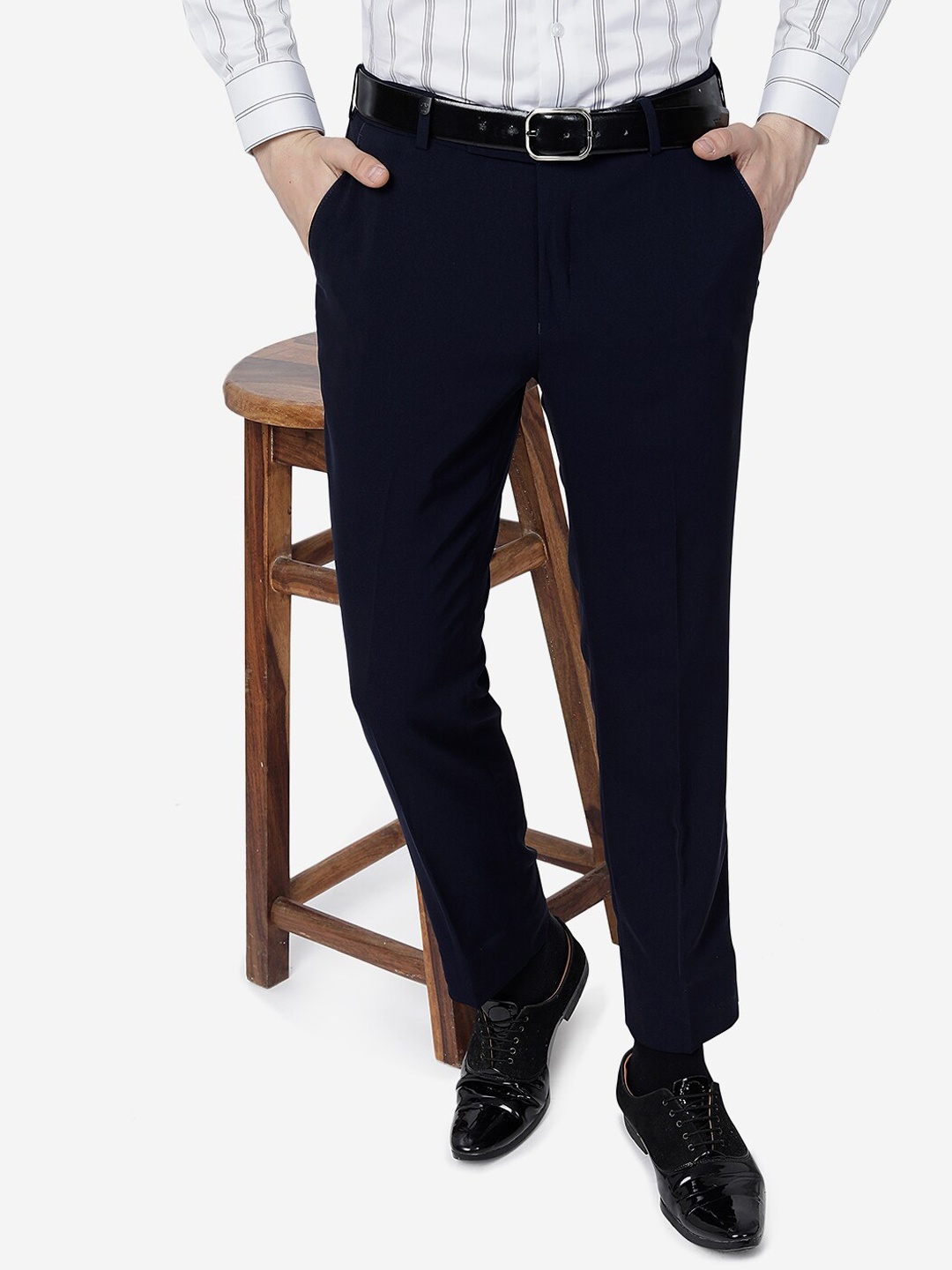 

JB STUDIO Men Mid-Rise Slim Fit Formal Trousers, Navy blue