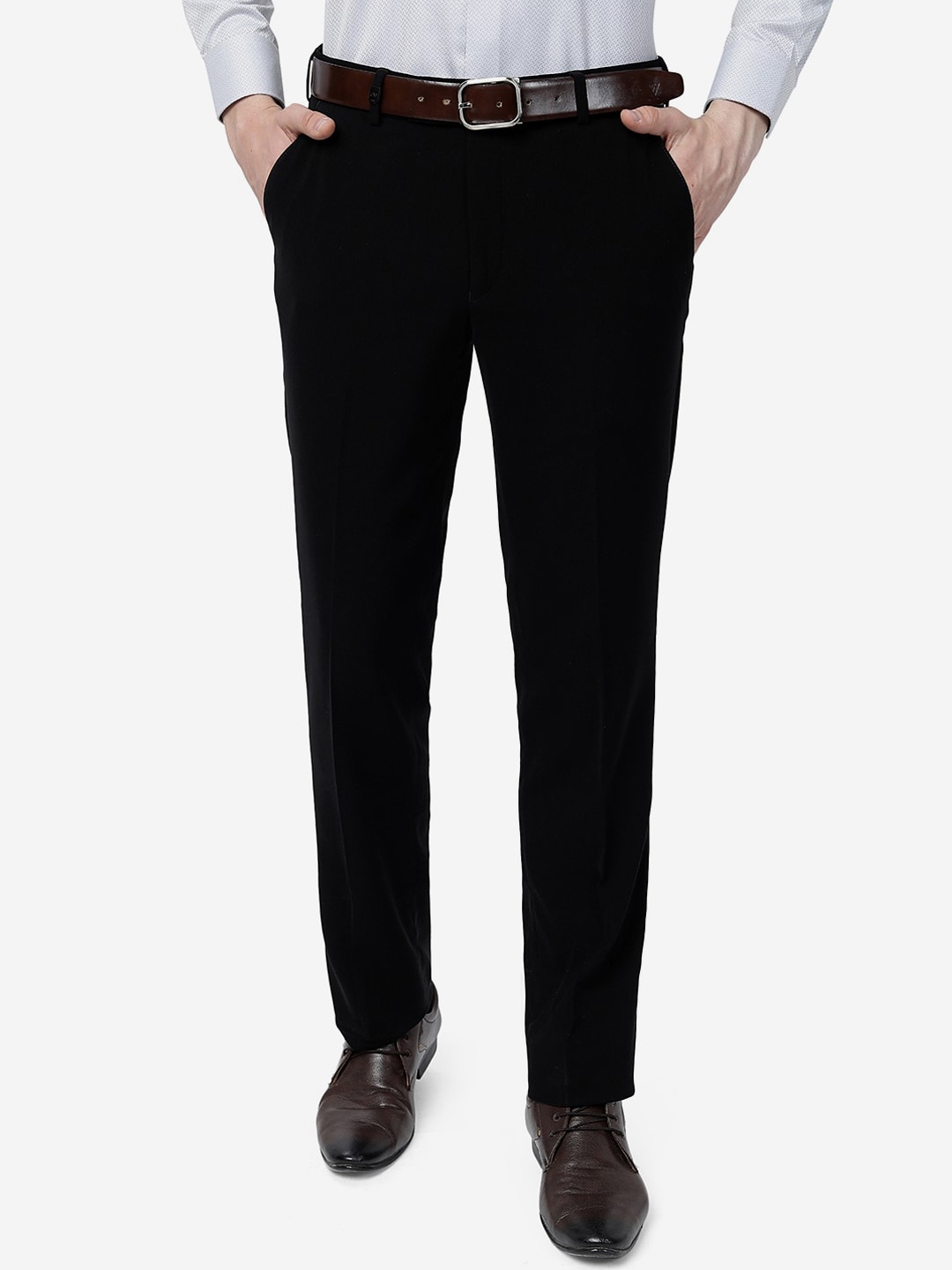 

JB STUDIO Men Slim Fit Mid-Rise Formal Trousers, Black